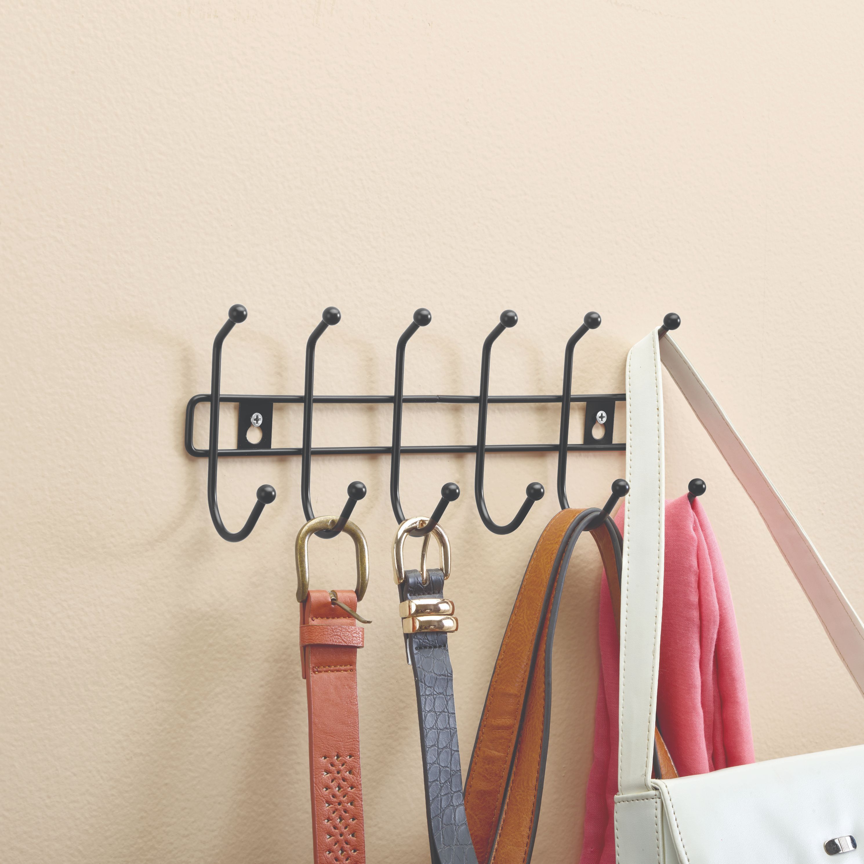 Anywhere Hook Rack - Space Saving Wall Mounted Hooks for Hanging Keys, Hats & Coats - Perfect for Entryway, Bathroom & Closet Organization
