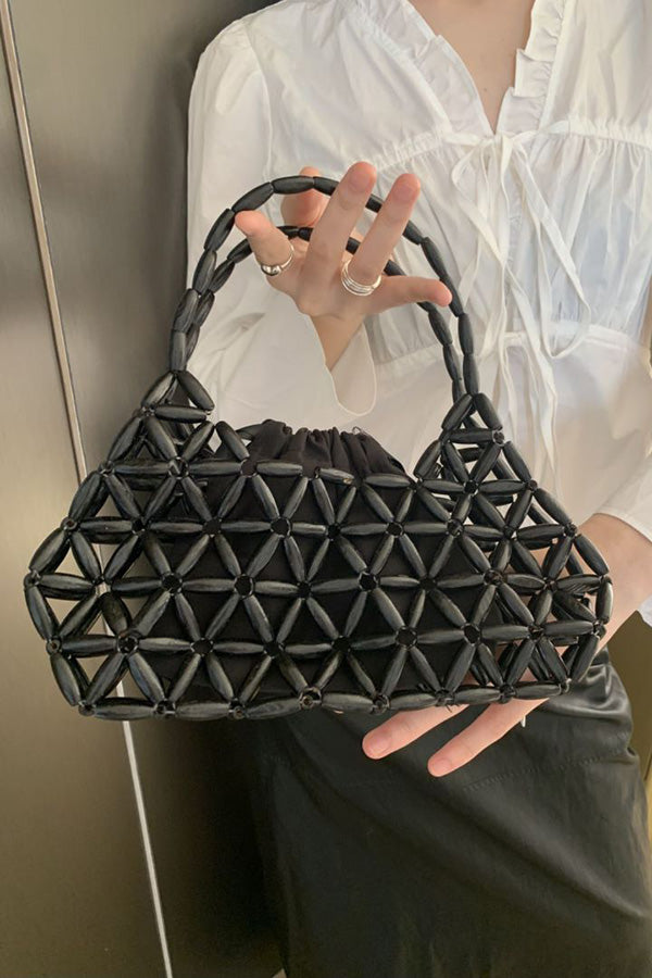 Stylish Wood Beaded Cutout Tote Bag for Women - Trendy Summer Beach Bag with Handcrafted Wooden Bead Details - Perfect for Shopping, Travel & Boho Fashion Accessories