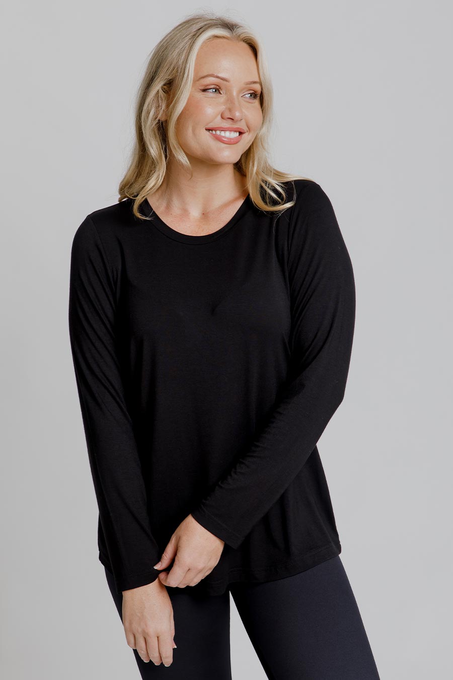 Classic Black Bamboo Long Sleeve Top for Women - Soft & Comfortable Eco-Friendly Shirt for Casual Wear, Yoga & Everyday Outfits