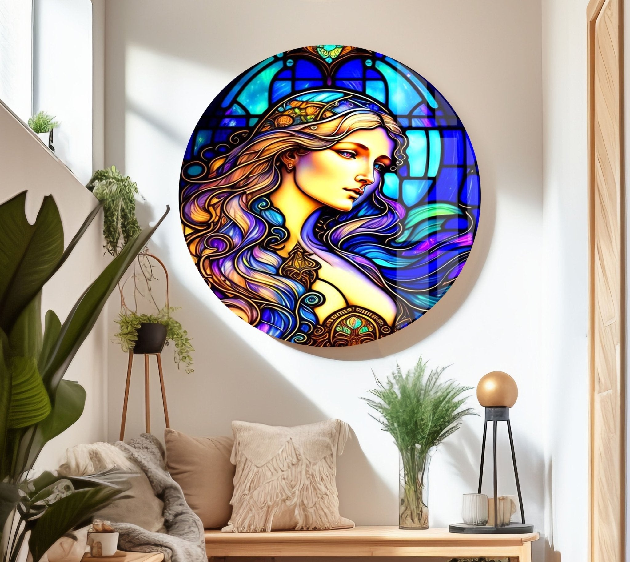 Aurora Princess Glass Wall Art - Elegant Handmade Decor for Living Room, Bedroom & Office - Perfect Gift for Home & Wedding