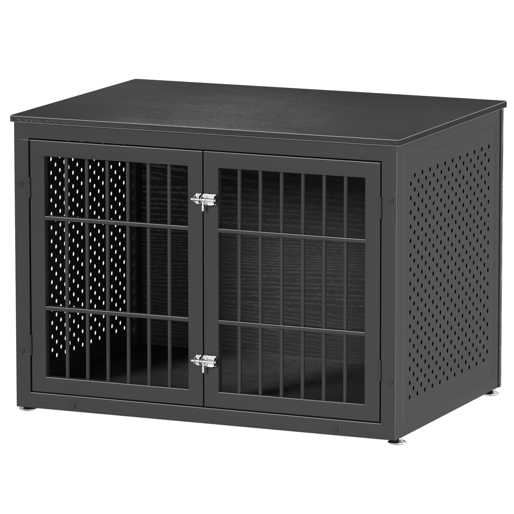 Heavy Duty Dog Crate Furniture for Large & Medium Dogs - Indestructible Metal Kennel for Anxious Pets - Wooden Cage Kennel End Table with Decorative Design (Black) | Perfect for Living Room, Bedroom & Home Office Use