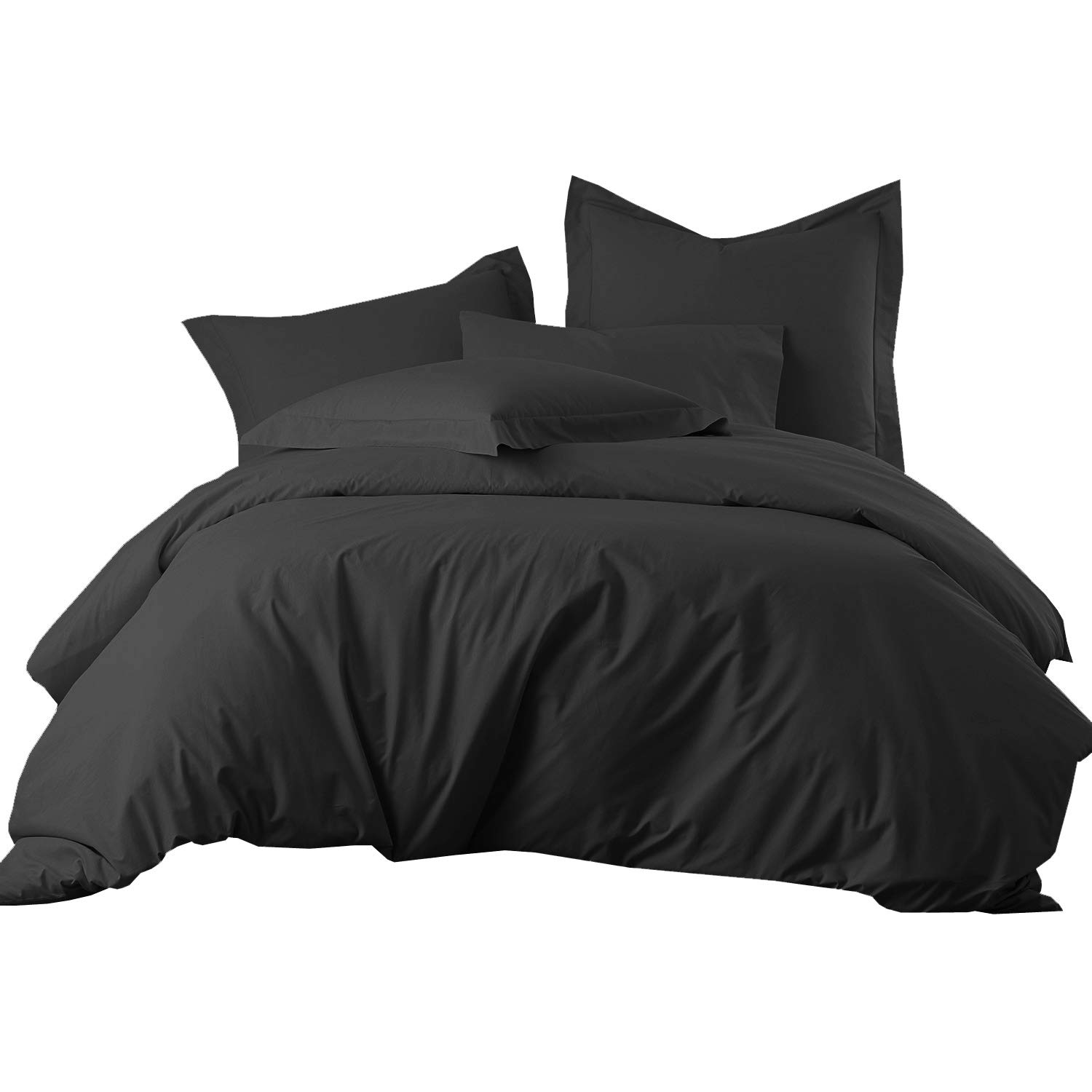 8-Piece California King Bed in a Bag Set - 100% Cotton 300TC Solid Black Sheet & Duvet Cover + All-Season White Down Alternative Comforter | Luxury Bedding for Master Bedrooms, Guest Rooms & Vacation Homes