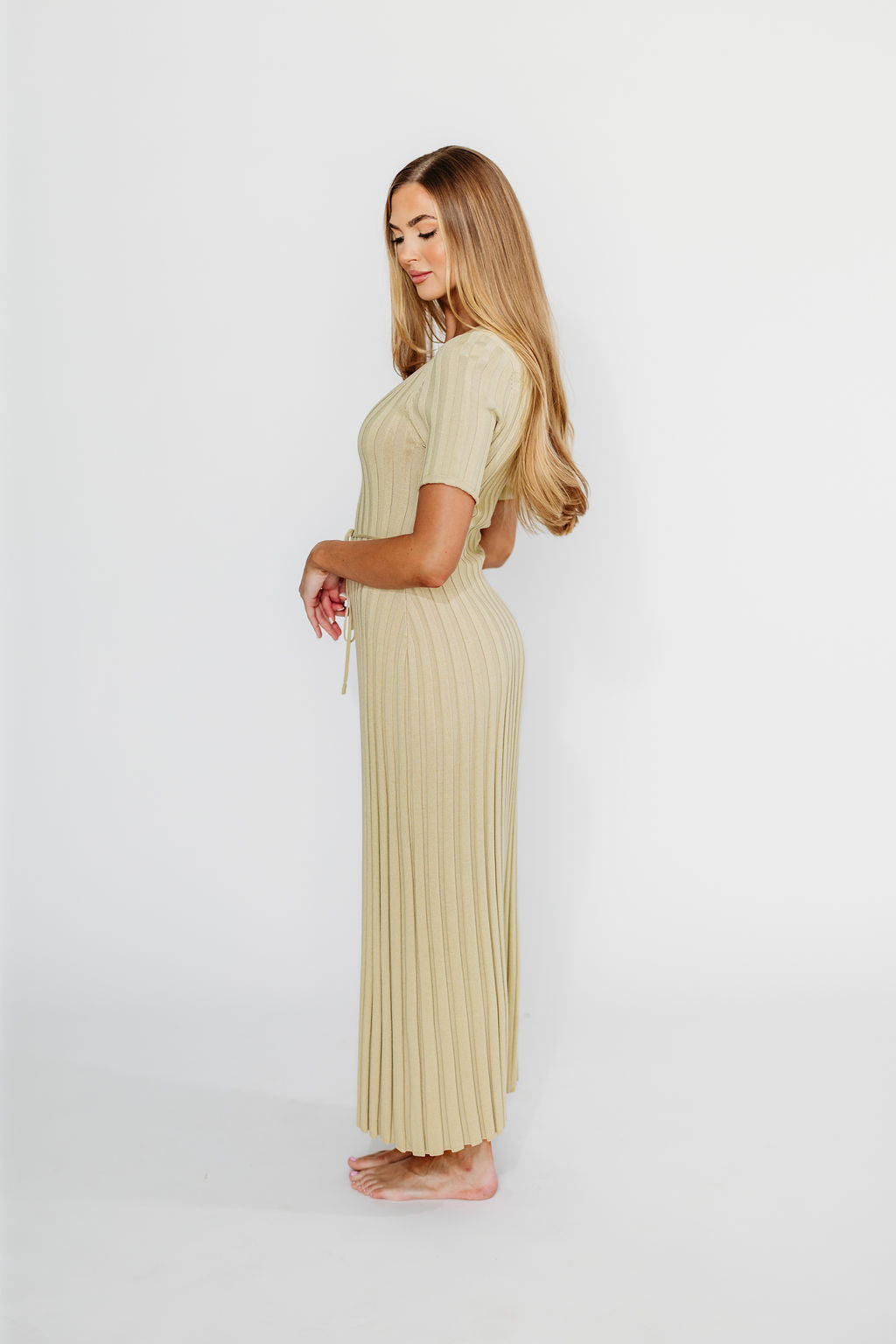 Oakley Ribbed Maxi Dress in Dusty Lime - Bump Friendly Maternity Dress for Pregnancy & Nursing | Comfortable Stretchy Fabric for Casual Wear, Beach Outings & Special Occasions