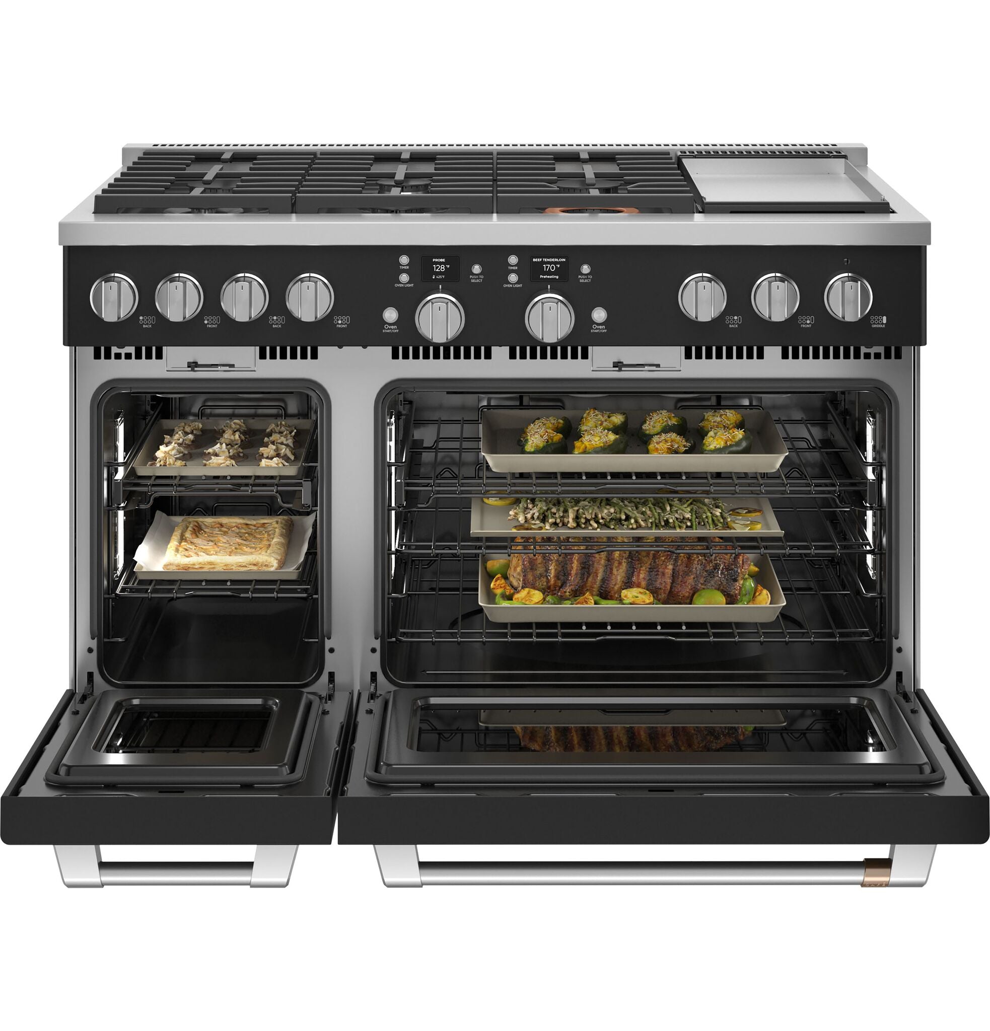 Black Matte Commercial Style Smart Dual Fuel Range with No Preheat Air Fryer - 8.25 Cu. Ft. Gas & Electric Stove for Professional Kitchens & Home Chefs - Perfect for Baking, Roasting & Air Frying