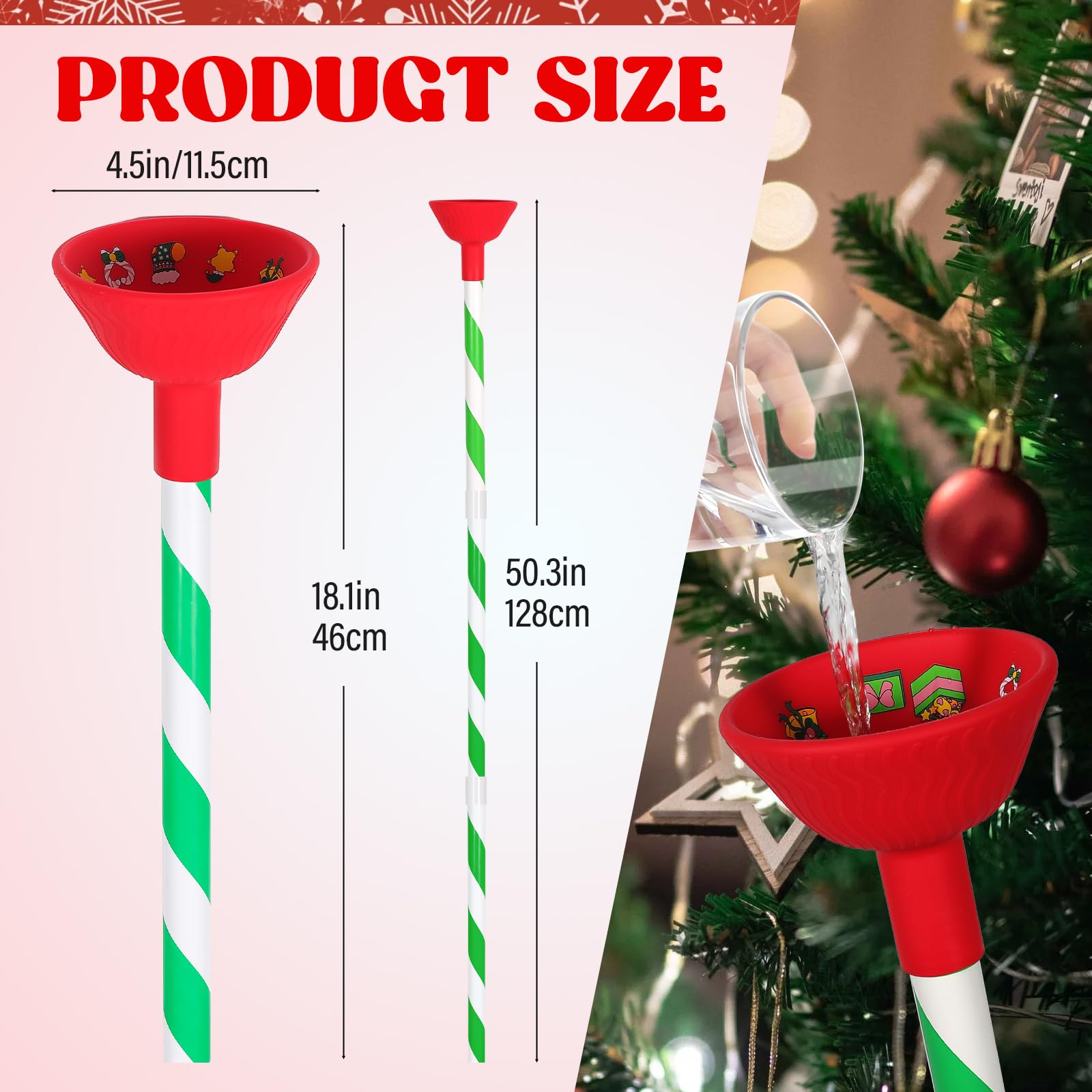 Christmas Tree Watering Funnel System with Long Spout - Easy Xmas Tree Watering Tool for Holiday Decorations (Red) - Perfect for Artificial & Real Christmas Tree Maintenance