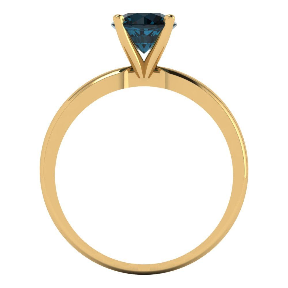 1.0 ct Round Cut Solitaire Natural London Blue Gemstone Engagement Ring in 14k Yellow Gold | Clara Pucci Bridal Jewelry for Anniversary & Wedding | Perfect for Proposals, Bridal Sets & Special Occasions