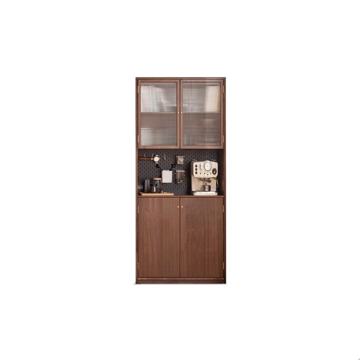 Solid Black Walnut Wood Bookcase with Glass Doors - Stylish Display & Storage Cabinet for Living Room, Office, or Library