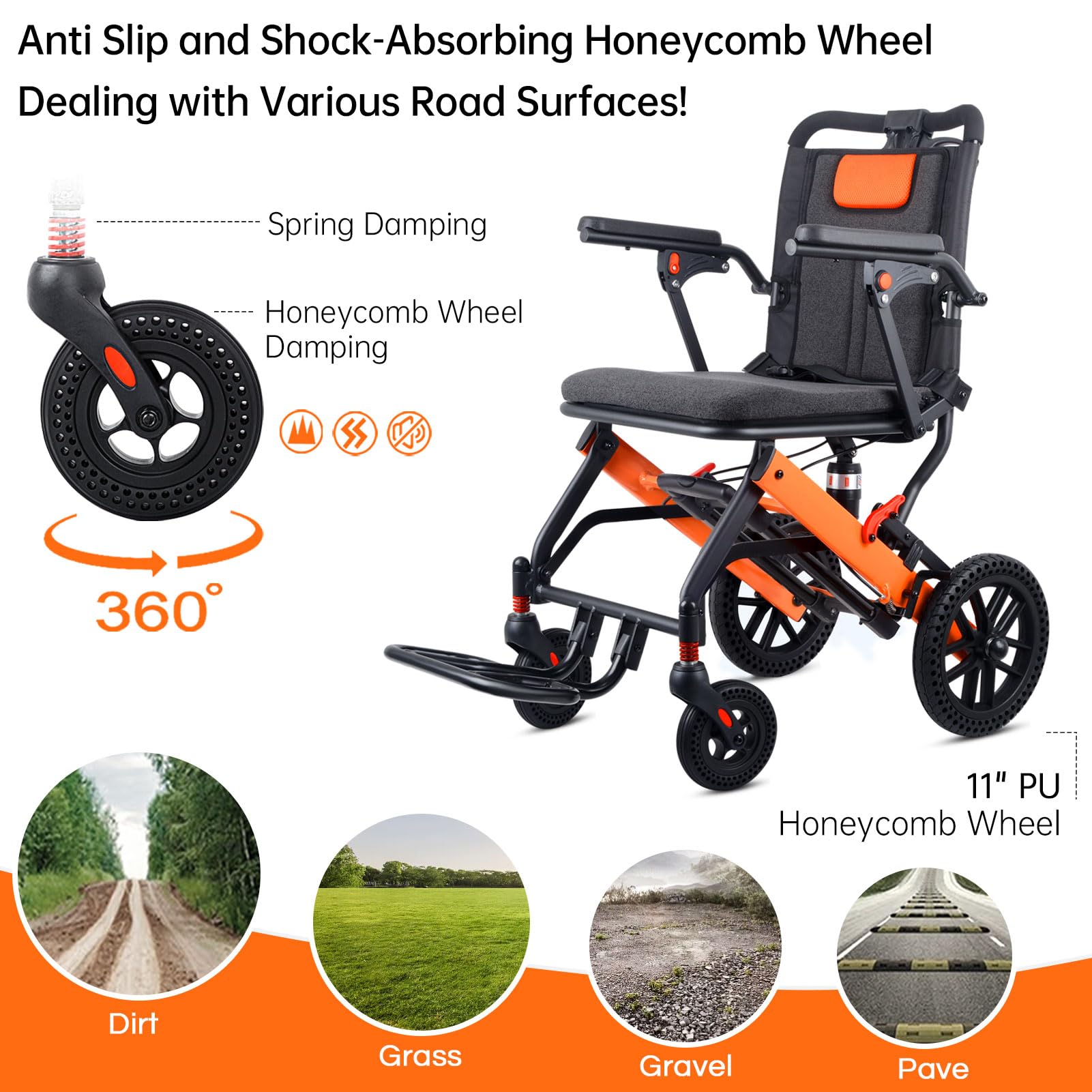 Upgraded Lightweight Transport Wheelchair for Adults with Telescopic Handle, Safety Belt & 2 Storage Bags - Ideal for Travel, Hospital Visits & Elderly Care