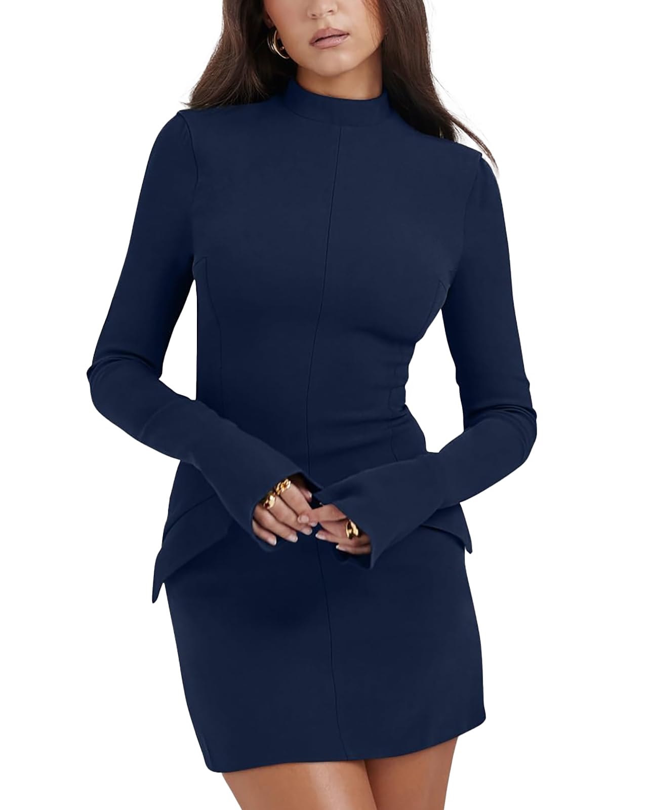 Sexy Women's Long Sleeve Mock Neck Bodycon Mini Dress for Spring - Perfect for Night Out, Party & Club Wear