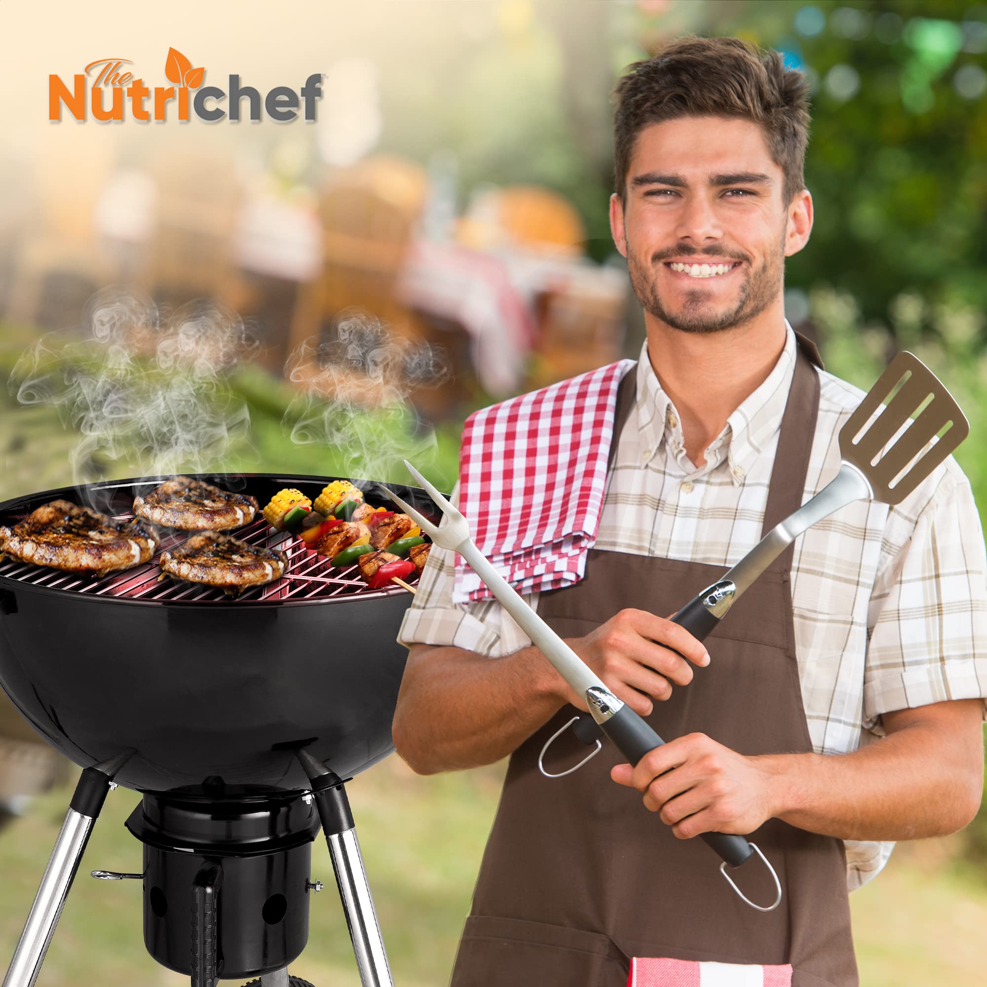 NutriChef Portable Outdoor Charcoal BBQ Grill - Compact Barbecue Smoker with Cover for Backyard, Camping, Picnics & Tailgating | Perfect for Grilling Burgers, Steaks & Vegetables at Home or On-The-Go