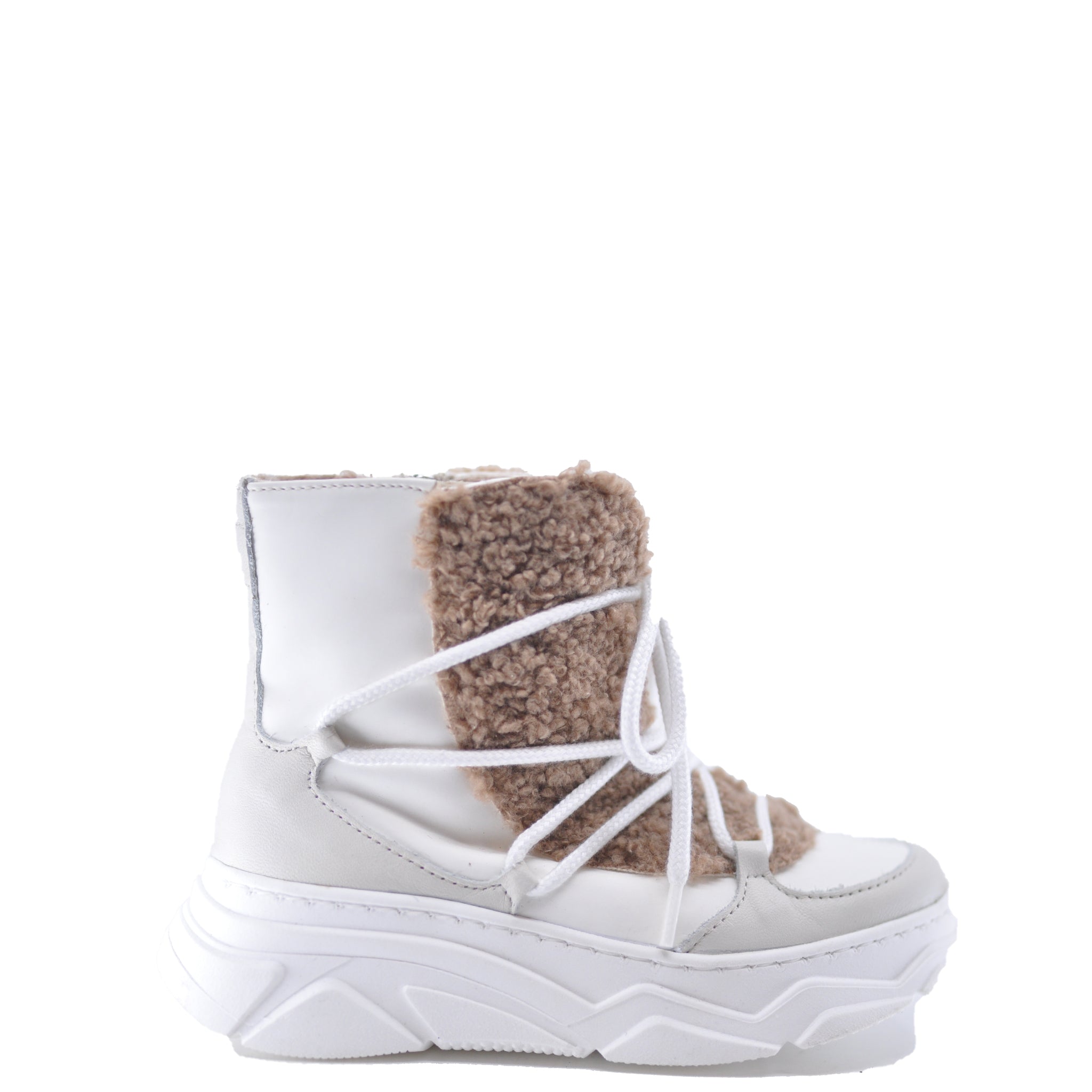 Papanatas White and Camel Sneaker Bootie - Women's Casual Comfortable Ankle Boots for Walking, Work & Everyday Wear