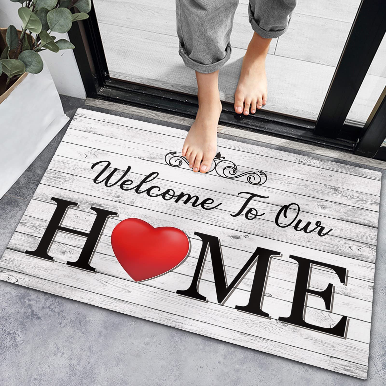Non-Slip Absorbent Indoor Doormat with Rubber Backing - Rustic Wood Texture Entryway Rug for Front Door, Bathroom & Bedroom | Perfect for Farmhouse, Home Entrance & High-Traffic Areas