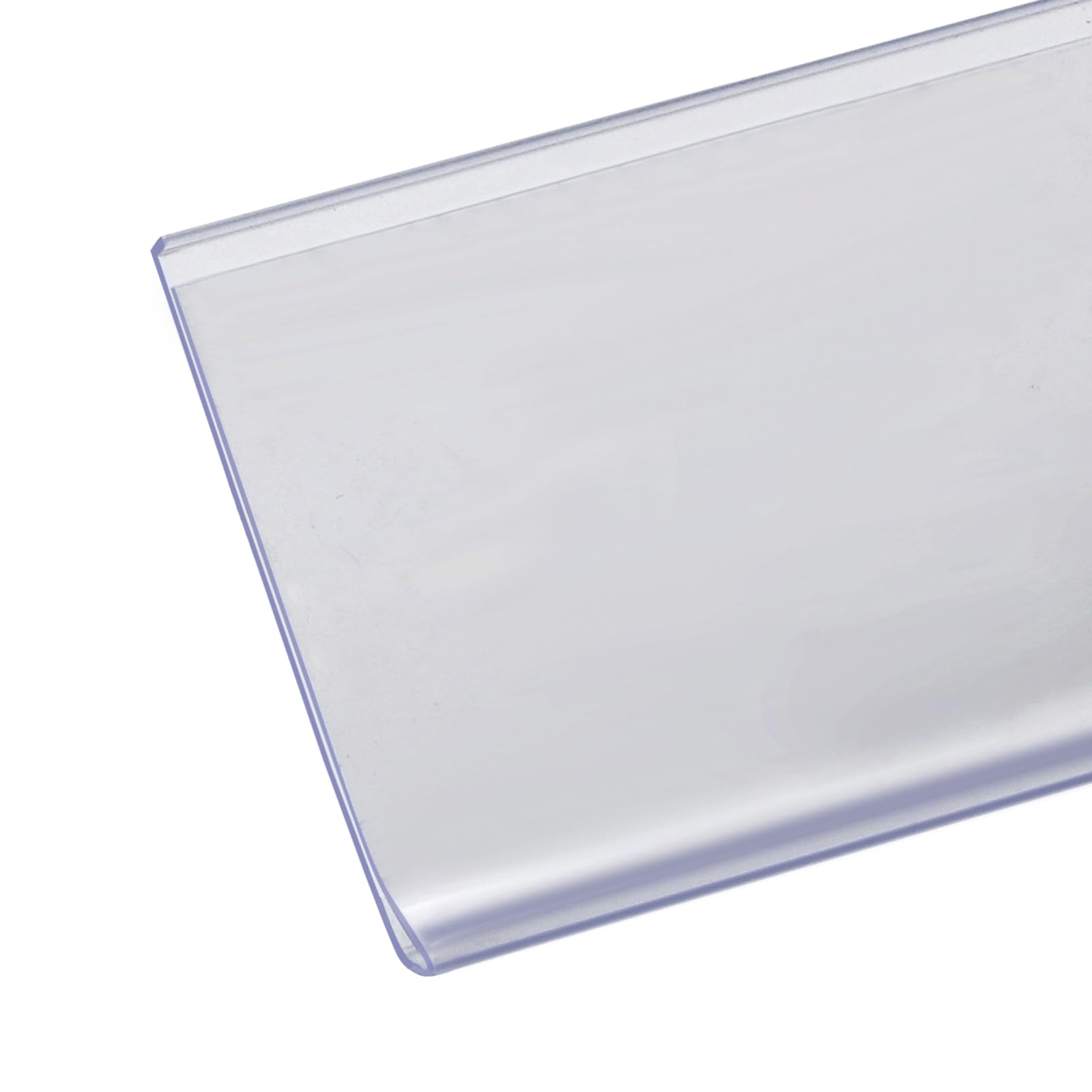 100 Pack Self-Adhesive Shelf Label Strips – 1.25”H Clear Plastic Price Tag Holders for Retail Shelving (Plastic/Metal/Wood) – Perfect for 48” Long Gondola Shelves in Stores & Warehouses