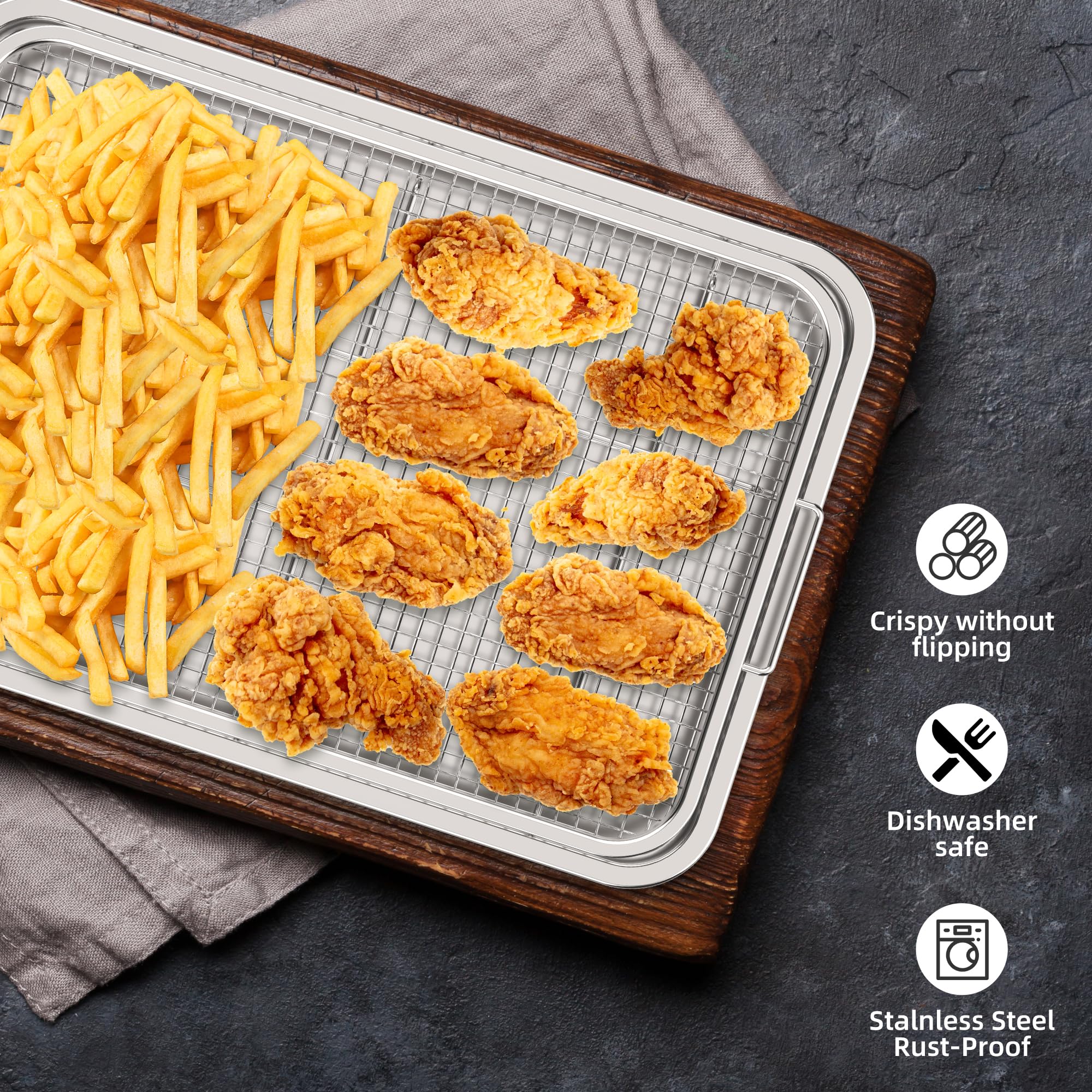 YEPATER 18.6 x 12.8 Inch Extra Large Stainless Steel Air Fryer Basket & Crisper Tray with 30 PCS Parchment Paper - Perfect for Baking Fries, Chicken Wings, Bacon in Oven - Ideal for Family Cooking, Meal Prep & Healthy Snacks