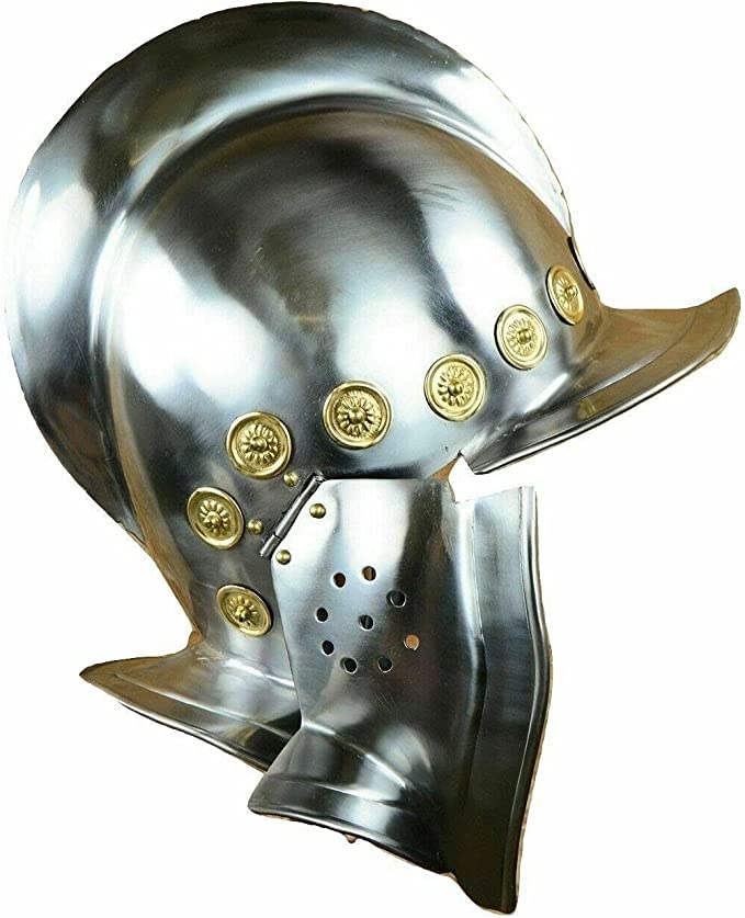 Vintage Medieval Burgonet Helmet Replica - Antique Armor with Brass Accents for Halloween Costume, Cosplay, Historical Reenactment & Gift Collection
