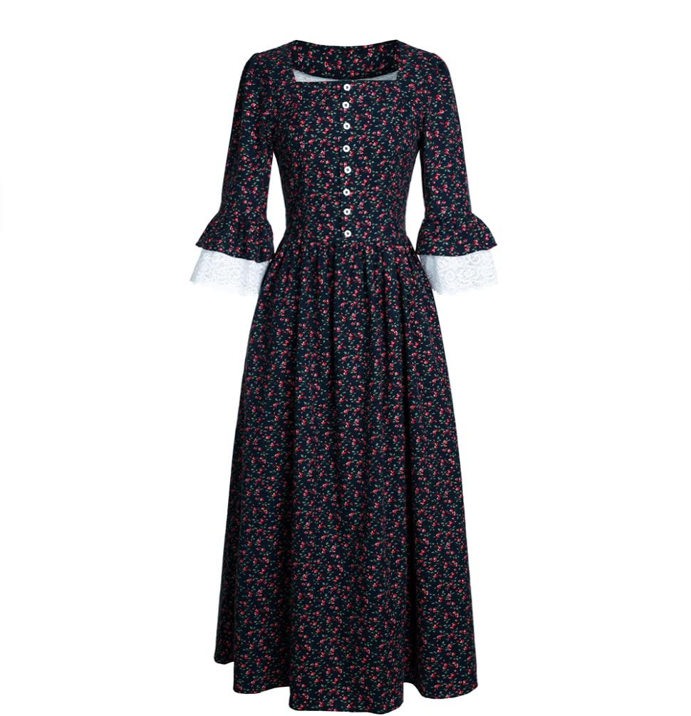 Vintage Floral Victorian Pioneer Colonial Dress for Women - Renaissance Party, Prom, Civil War Reenactment & Prairie Style Costume | Perfect for Historical Events, Themed Parties & Cosplay