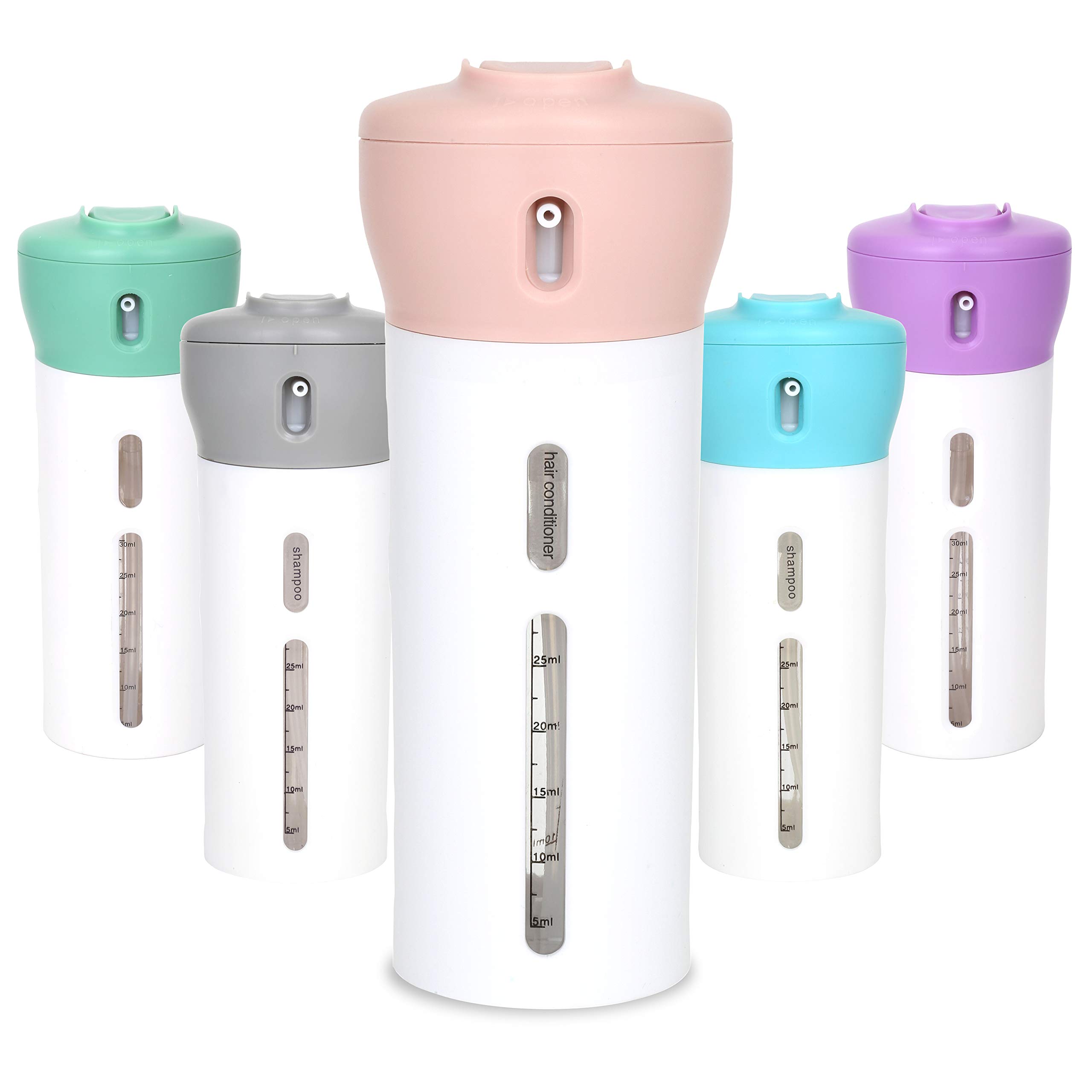 Travigo 4-in-1 Travel Dispenser Bottle Set - 4 Pack 40mL TSA Approved Leakproof Cosmetic Containers for Shampoo, Lotion & Skincare (Pink Plastic) - Perfect for Air Travel, Gym & Vacation Toiletries