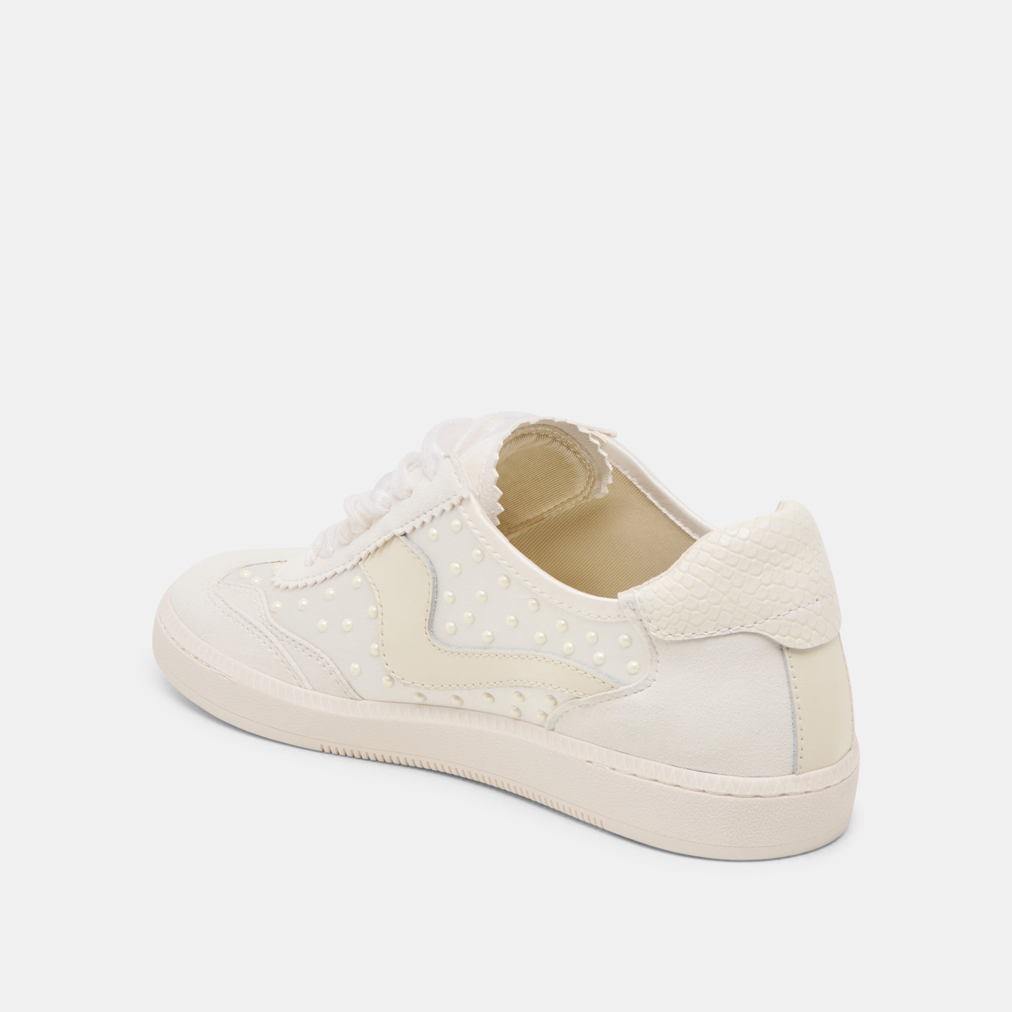 Off-White Satin Pearl Sneakers - Women's Fashion Running Shoes for Casual Wear & Street Style