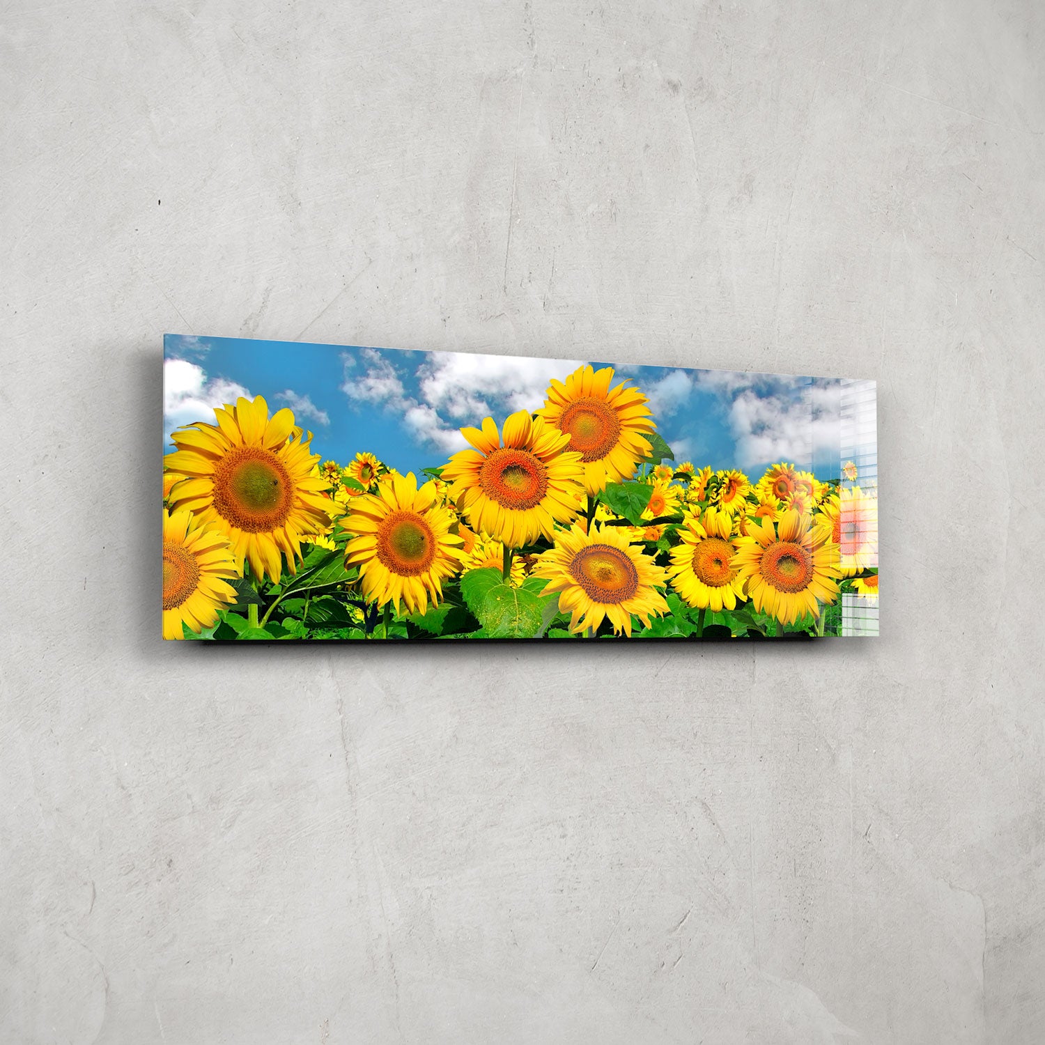 Happy Sunflowers Panoramic Wall Art - Vibrant Floral Decor for Living Room, Bedroom & Office - Perfect for Home & Office Decor