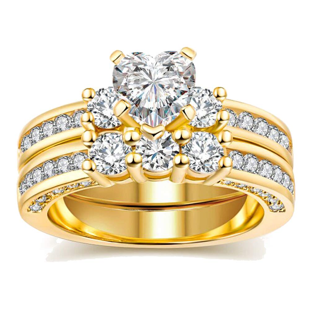 His and Hers Wedding Rings Set - 14K Yellow Gold Filled Heart CZ Couple Bands for Bride & Groom - Perfect for Anniversaries, Engagements & Romantic Gifts