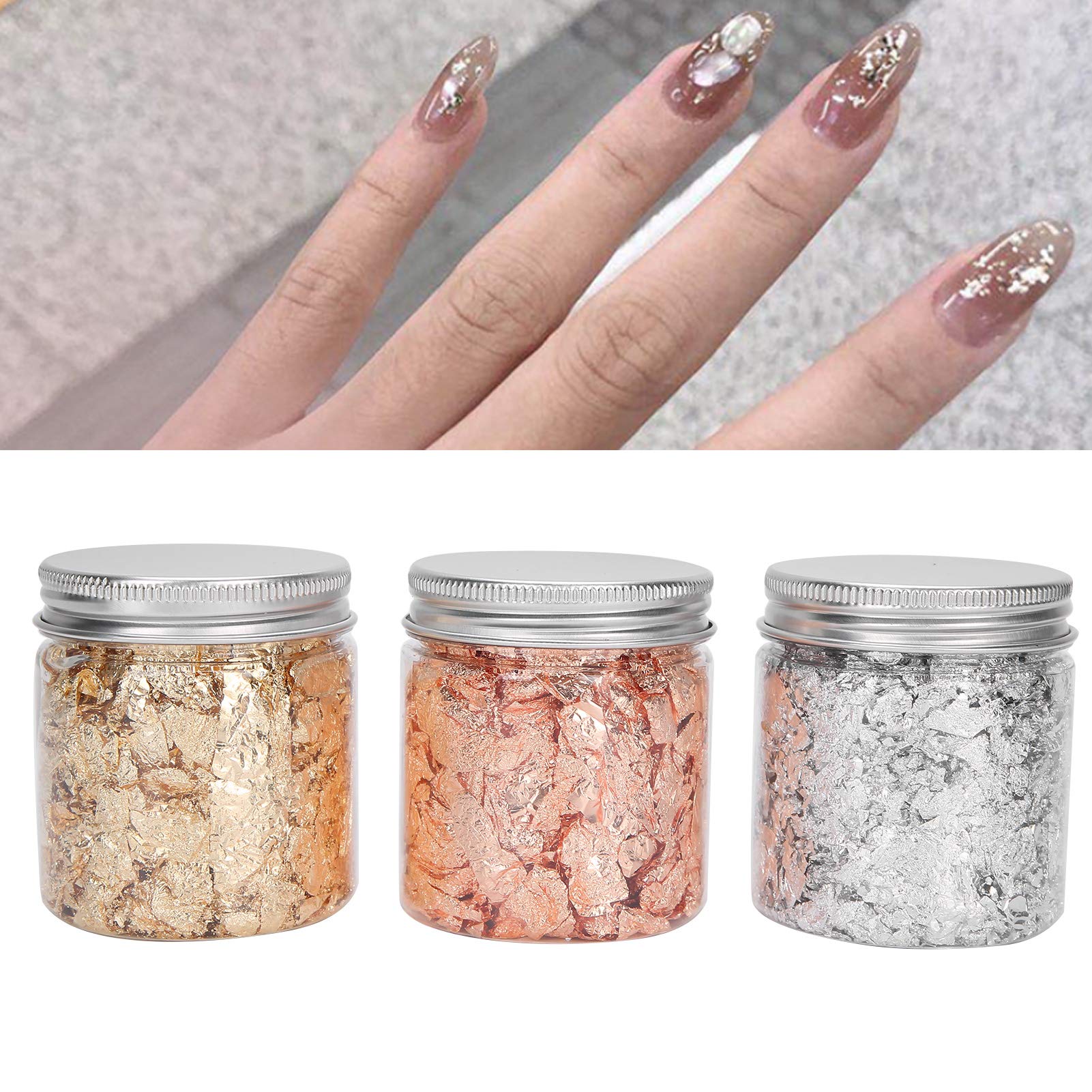 Premium Silver & Black Gold Nail Flakes - High-Quality Zinc Alloy Copper Nail Glitter for Professional Nail Art | Perfect for Nail Salon, DIY Manicures & Nail Art Beginners | Salon-Grade Nail Decoration for Special Occasions & Everyday Wear