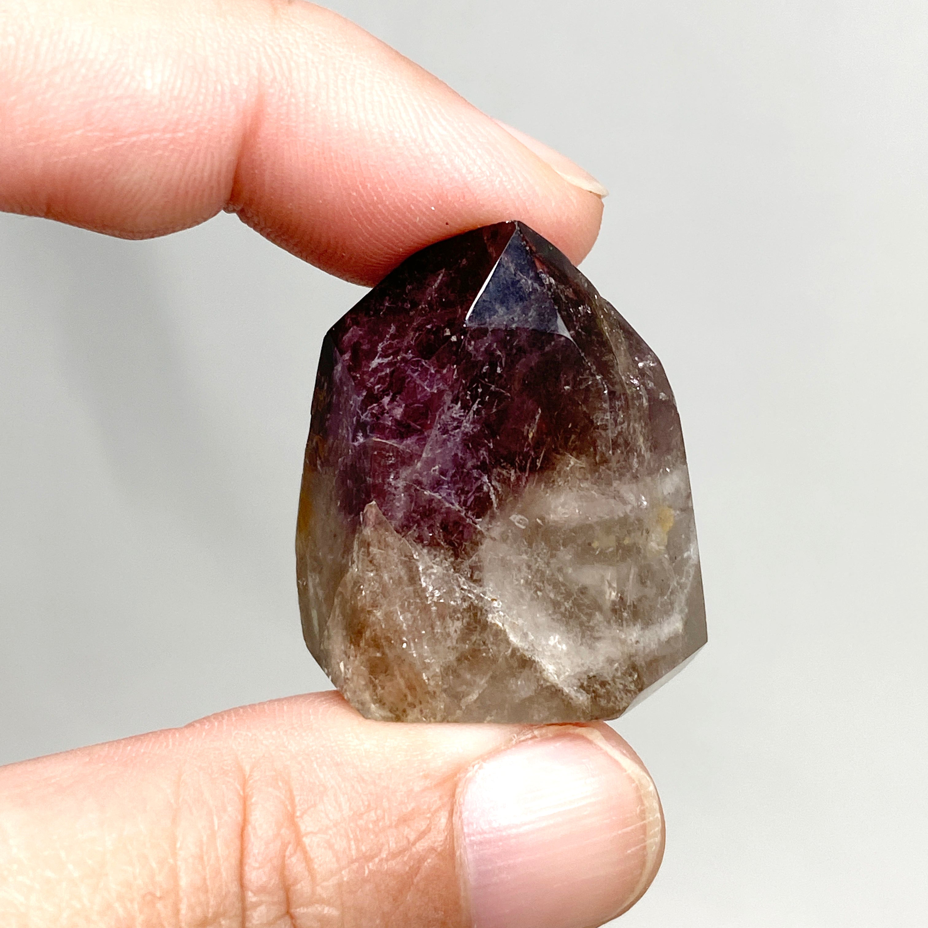 Natural Smokey Amethyst & Clear Quartz Crystal Point - Healing Stones for Meditation, Reiki, and Home Decor (CR3450)
