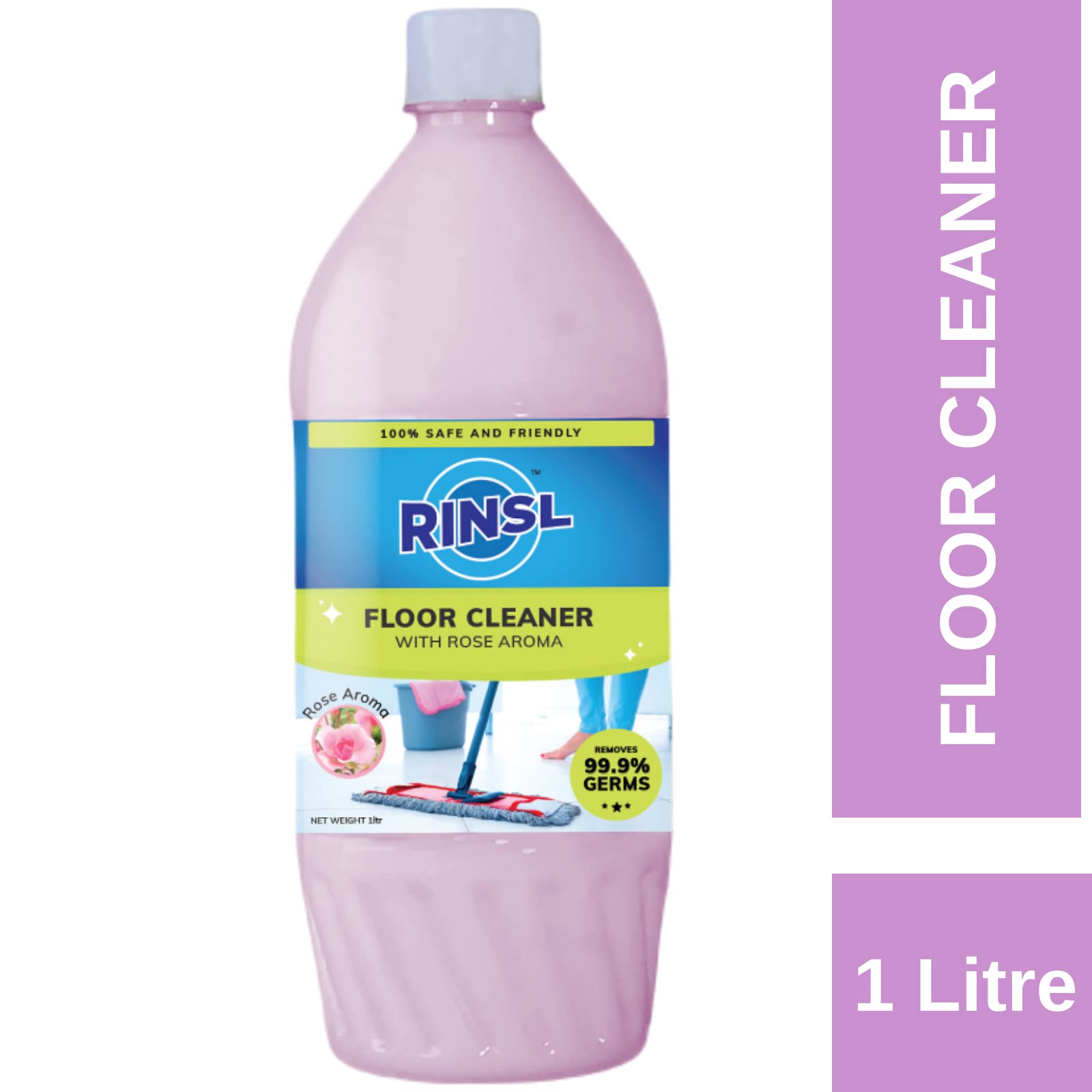 Rinsl Aroma Floor Cleaner - Rose Scented 1 Liter | Gentle Cleaning for Hardwood, Tile & Laminate Floors | Fresh Floral Fragrance for Home & Office Use