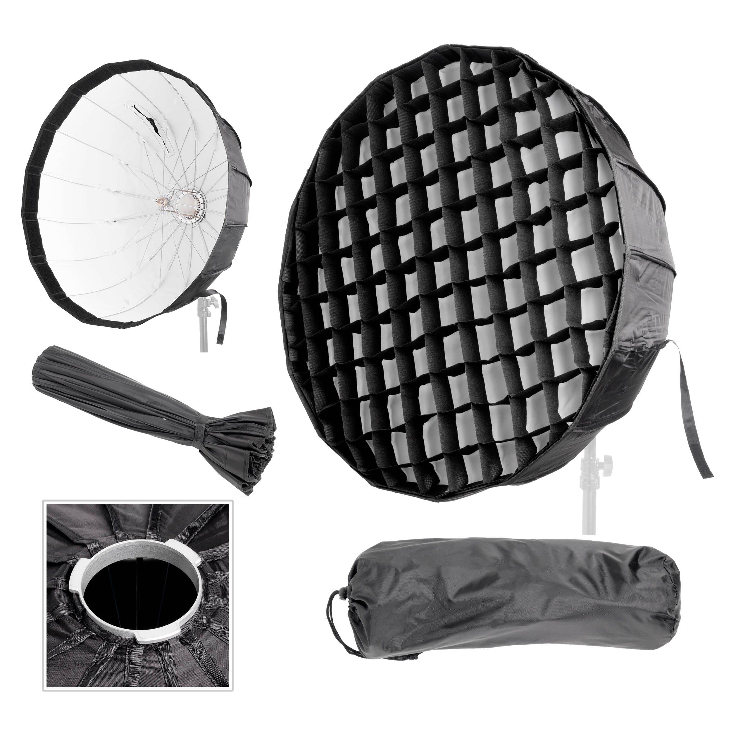 Godox AD S65W 65cm Portable Silver Parabolic Softbox with White Interior - Perfect for Studio Photography, Portrait Lighting & Product Shoots