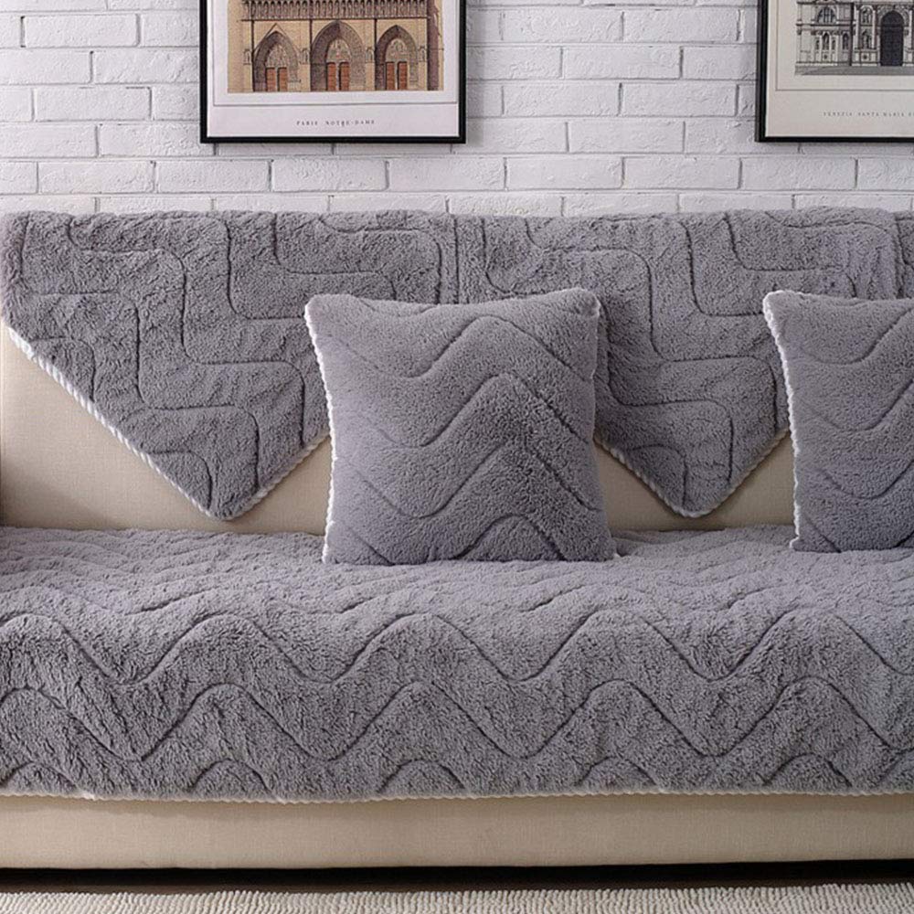 Reversible Sofa Slipcover - Non-Slip Faux Fur Couch Cover for Pets (Dogs & Cats) - Gray Furniture Protector 43