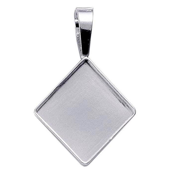 16mm Sterling Silver Square Cabochon Pendant Mounting - Handcrafted in USA for Jewelry Making, Resin Art & DIY Pendant Settings - Perfect for Necklaces, Earrings & Custom Jewelry Designs