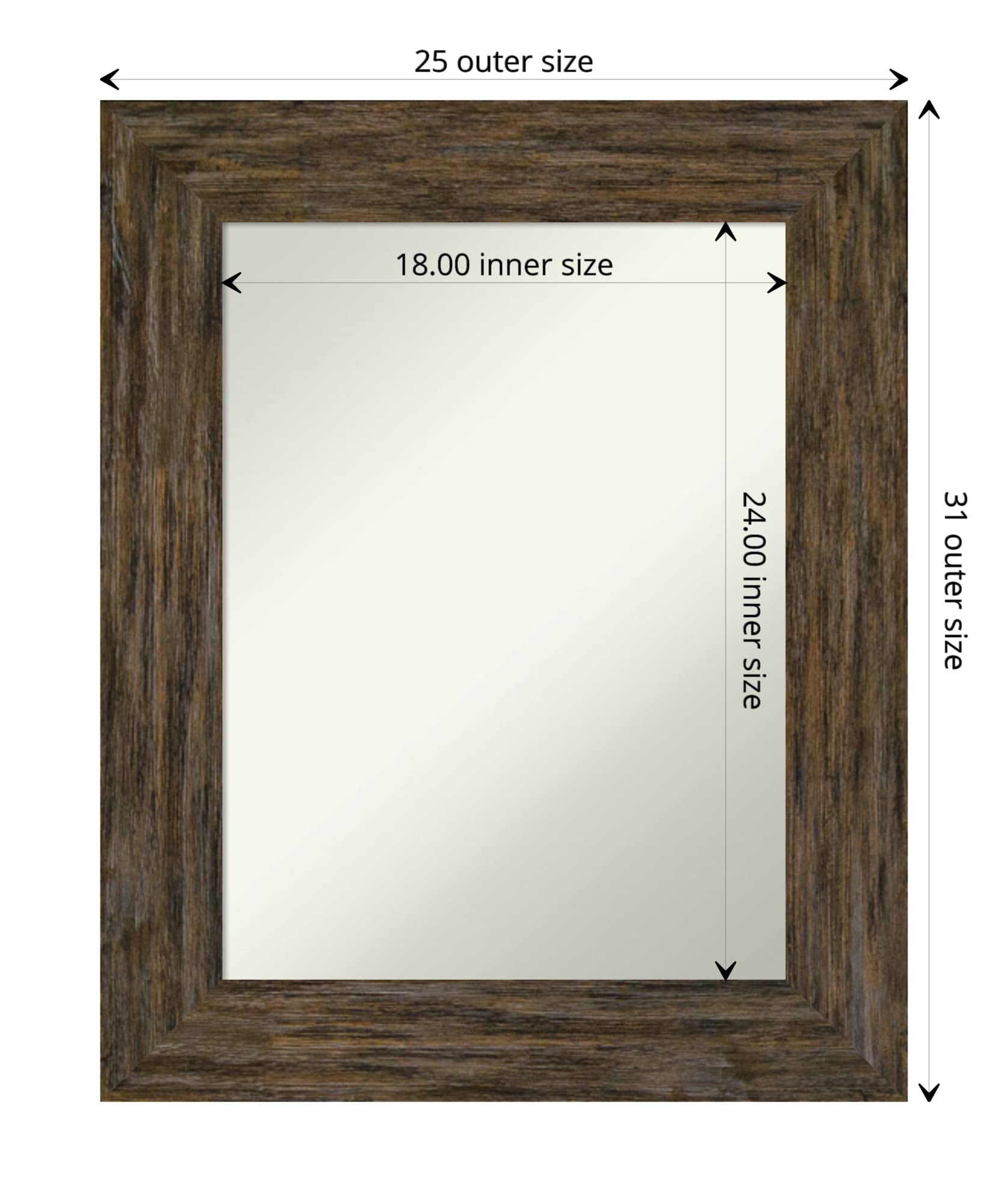 Amanti Art 31x25 Inch Brown Rectangle Wall Mirror with Rustic Wood Frame - Horizontal & Vertical Hanging for Bathroom, Living Room, Bedroom Decor | Country Style Home & Office Wall Decor