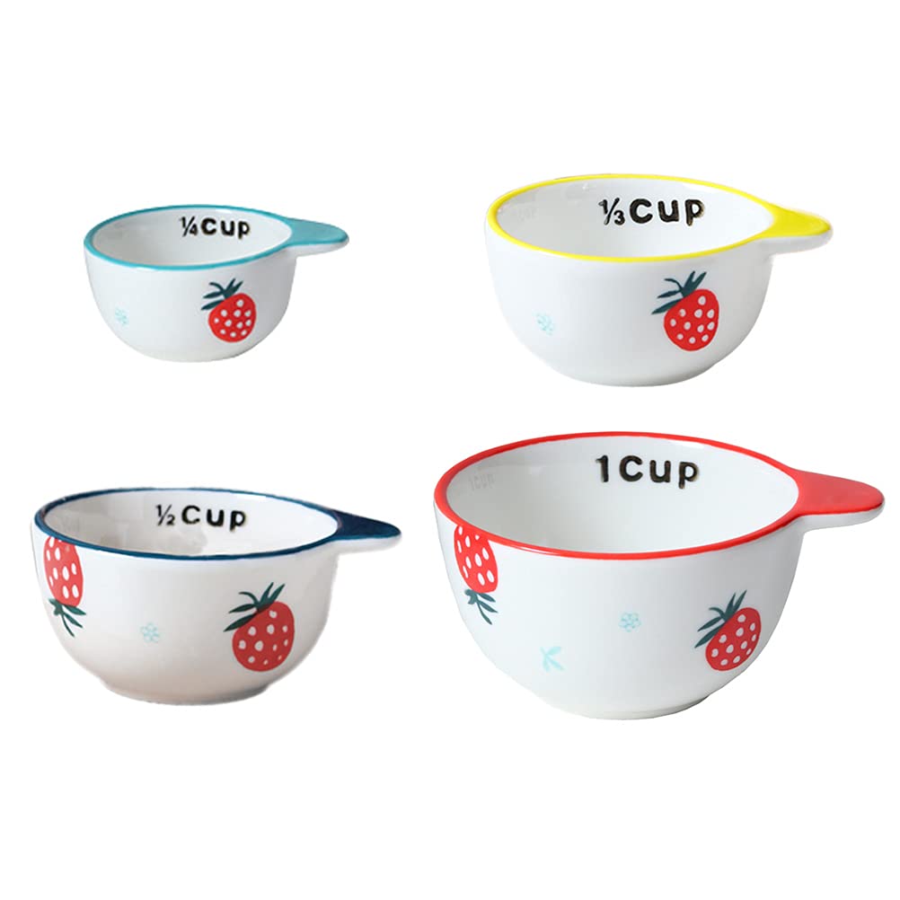 Cabilock 4-Piece Ceramic Measuring Cups Set for Baking - Colorful Dessert Bowls with Measurement Marks | Perfect for Measuring Dry & Liquid Ingredients, Cooking, Baking Cakes & Cookies