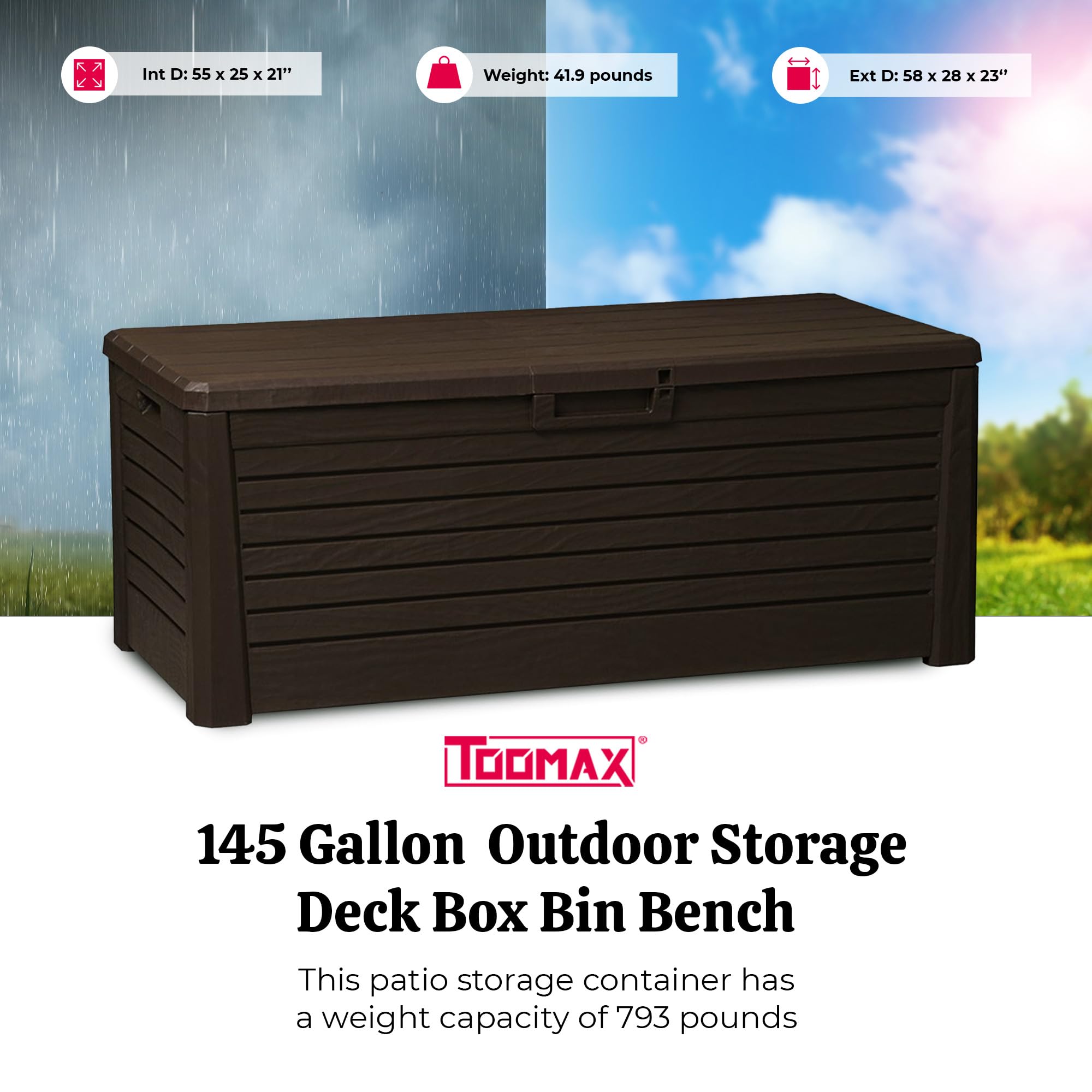 Heavy Duty 145 Gallon Outdoor Storage Deck Box - Weather Resistant, Lockable Lid, 793lb Capacity for Patio & Garden
