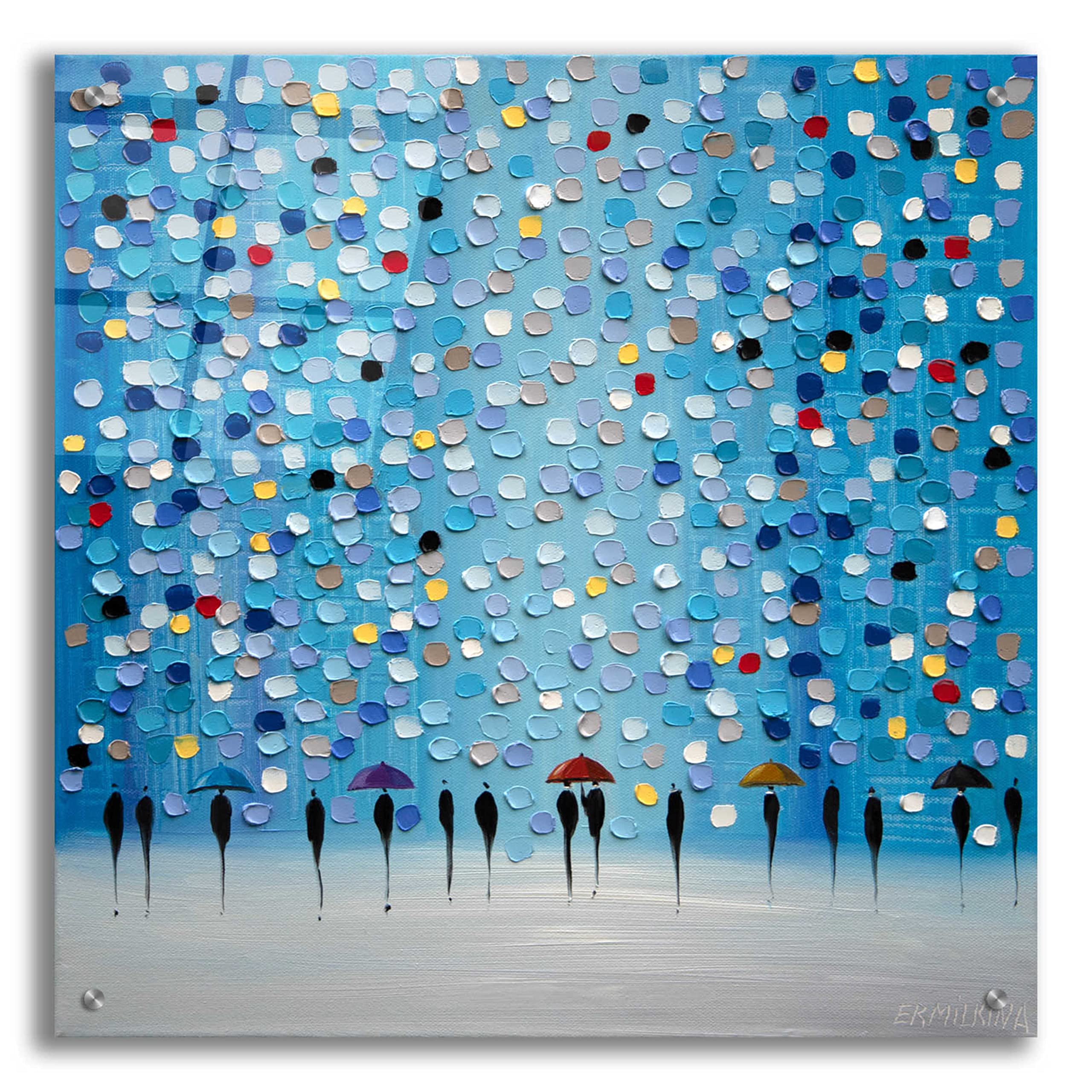Colorful City Umbrellas Acrylic Glass Wall Art Painting - 24x24 Inches Modern Home Decor by Ekaterina Ermilkina - Perfect for Living Room, Bedroom & Office Decorations