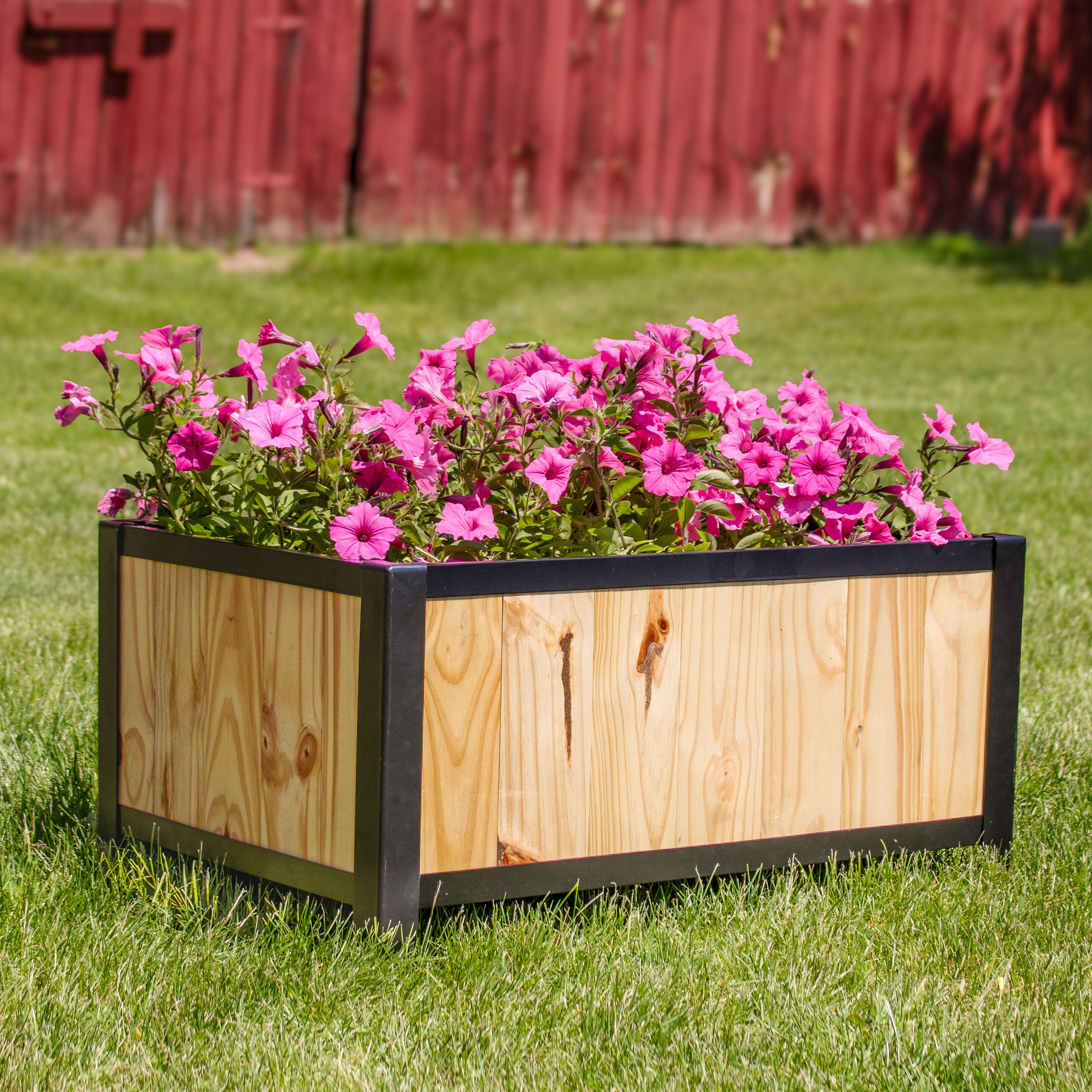 Premium Sunnydaze Steel Framed Acacia Wood Raised Garden Bed - 15.5 Inch Height for Outdoor Gardening, Patio & Backyard Planting