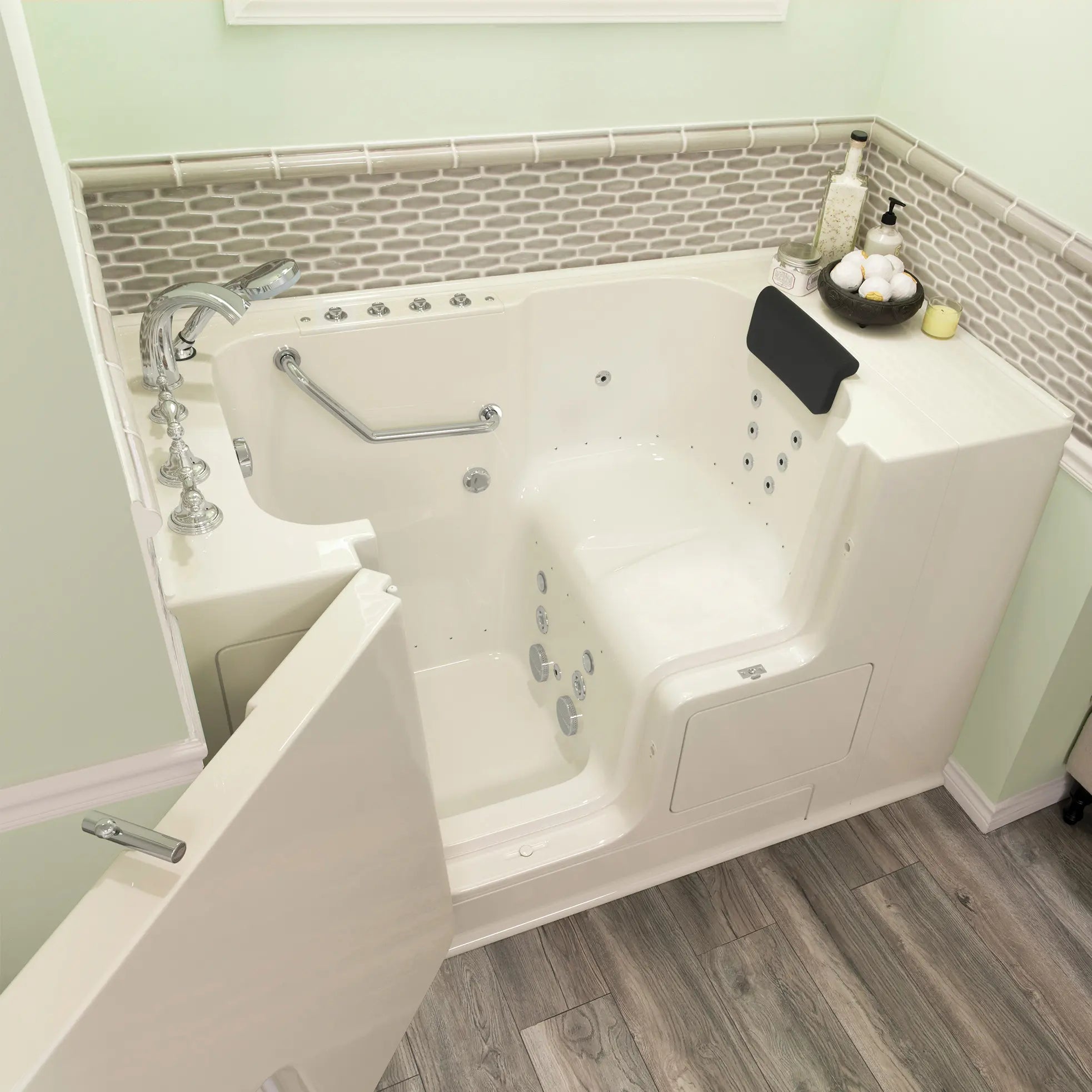 Premium 32 x 52 Inch Gelcoat Walk-in Bathtub with Air Spa & Whirlpool Systems - Left Hand Drain & Faucet - Ideal for Elderly & Mobility Support (ADA Compliant)