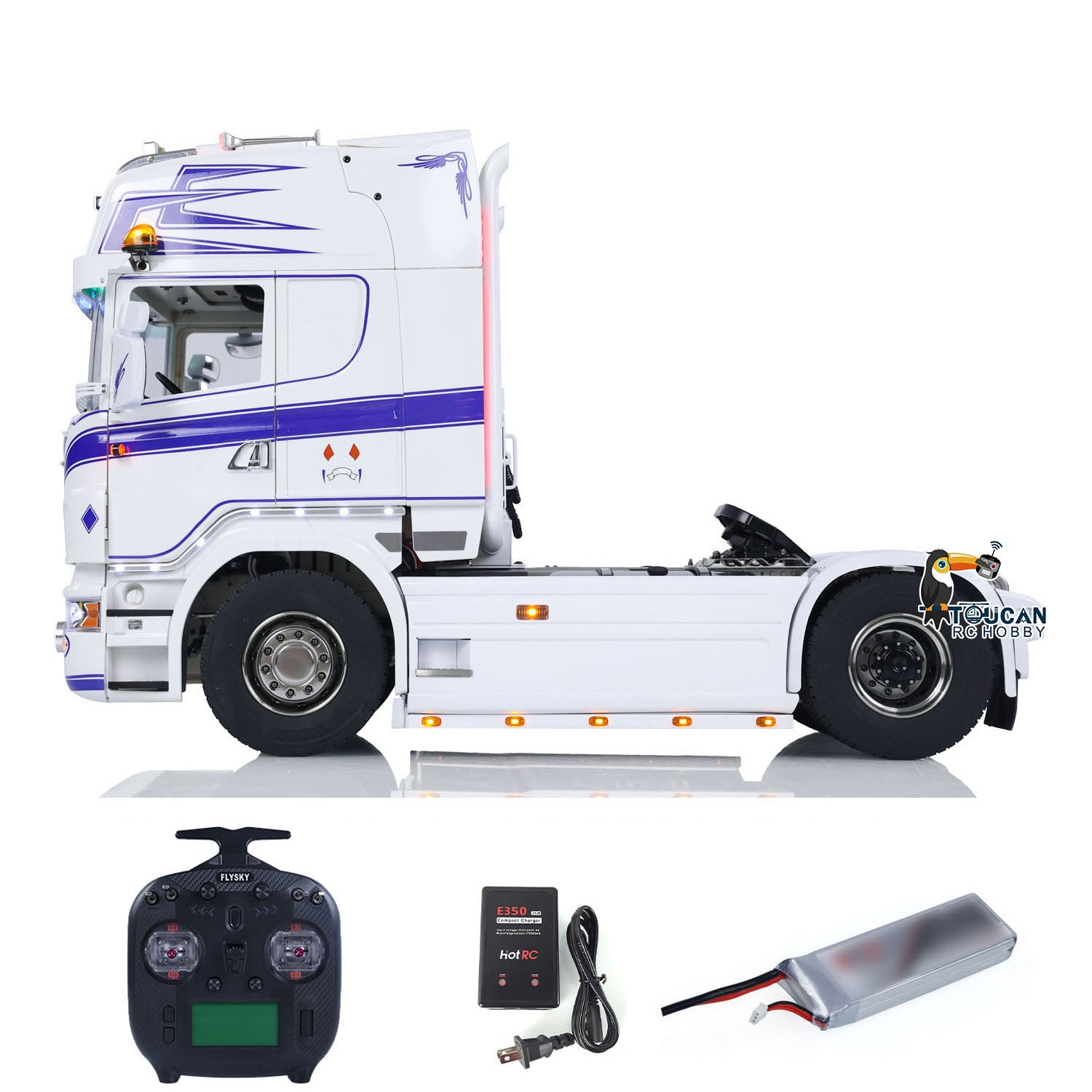 1/14 Scale Custom RC Tractor Truck 4x4 RTR with Metal Chassis, Smoke Effect, 3-Speed Gearbox, LED Lights & Sound - ST8 Radio Control for Off-Road Adventure and Construction Site Play