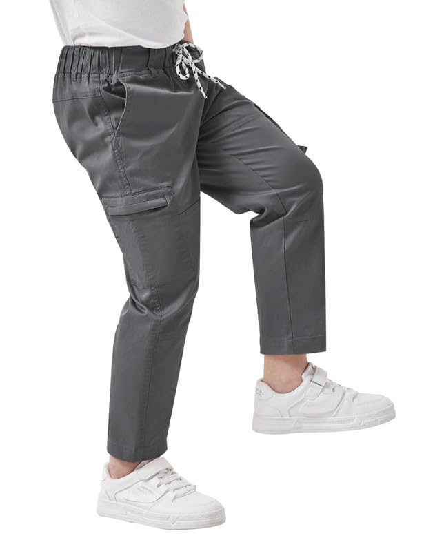 Boys Cargo Pants for Kids - Elastic Waist Hiking Pants, Lightweight Casual School Pants for Outdoor Play & Everyday Wear