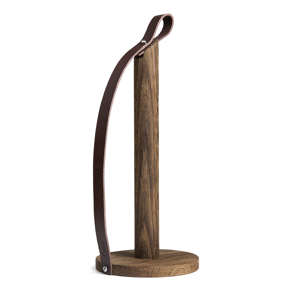 EKTA LIVING Hands-Free Paper Towel Holder - Smoked Oak & Leather - Modern Kitchen Accessory for Countertop, Bathroom, and Office Organization