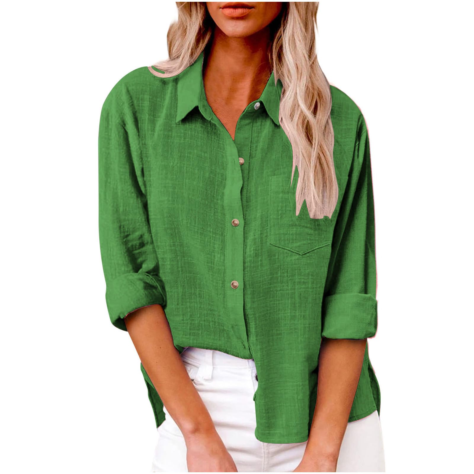 Women's Linen Long Sleeve Blouse - V-Neck Button Down Shirt for Summer | Comfortable Business Casual Top for Office & Outdoor Wear