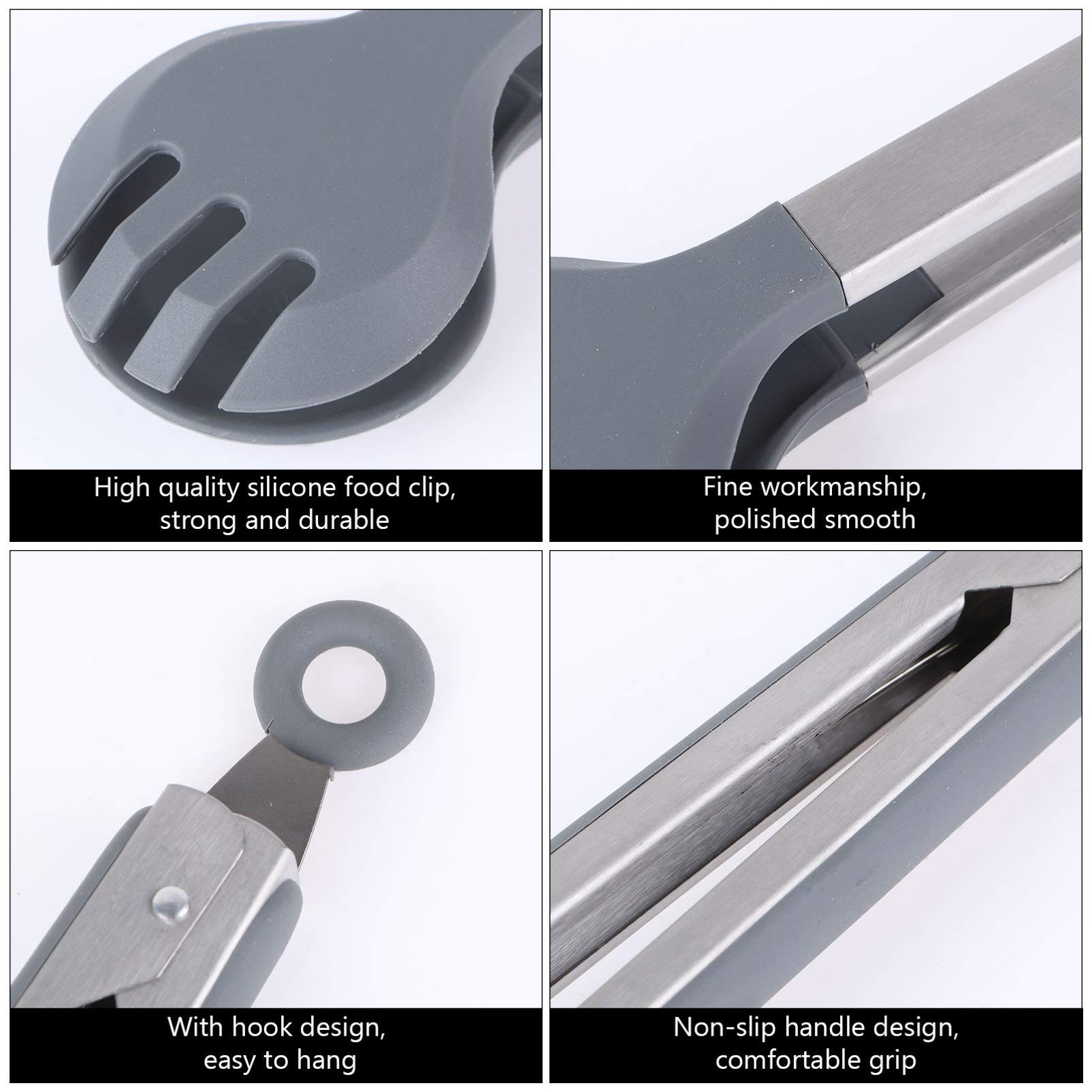 DOITOOL Stainless Steel Grill Tongs - 12 Inch Anti-Slip BBQ Tongs for Cooking, Serving Steak, Meat, Vegetables - Heavy Duty Food Tongs for Grilling, Camping, Picnics & Outdoor Barbecue Parties
