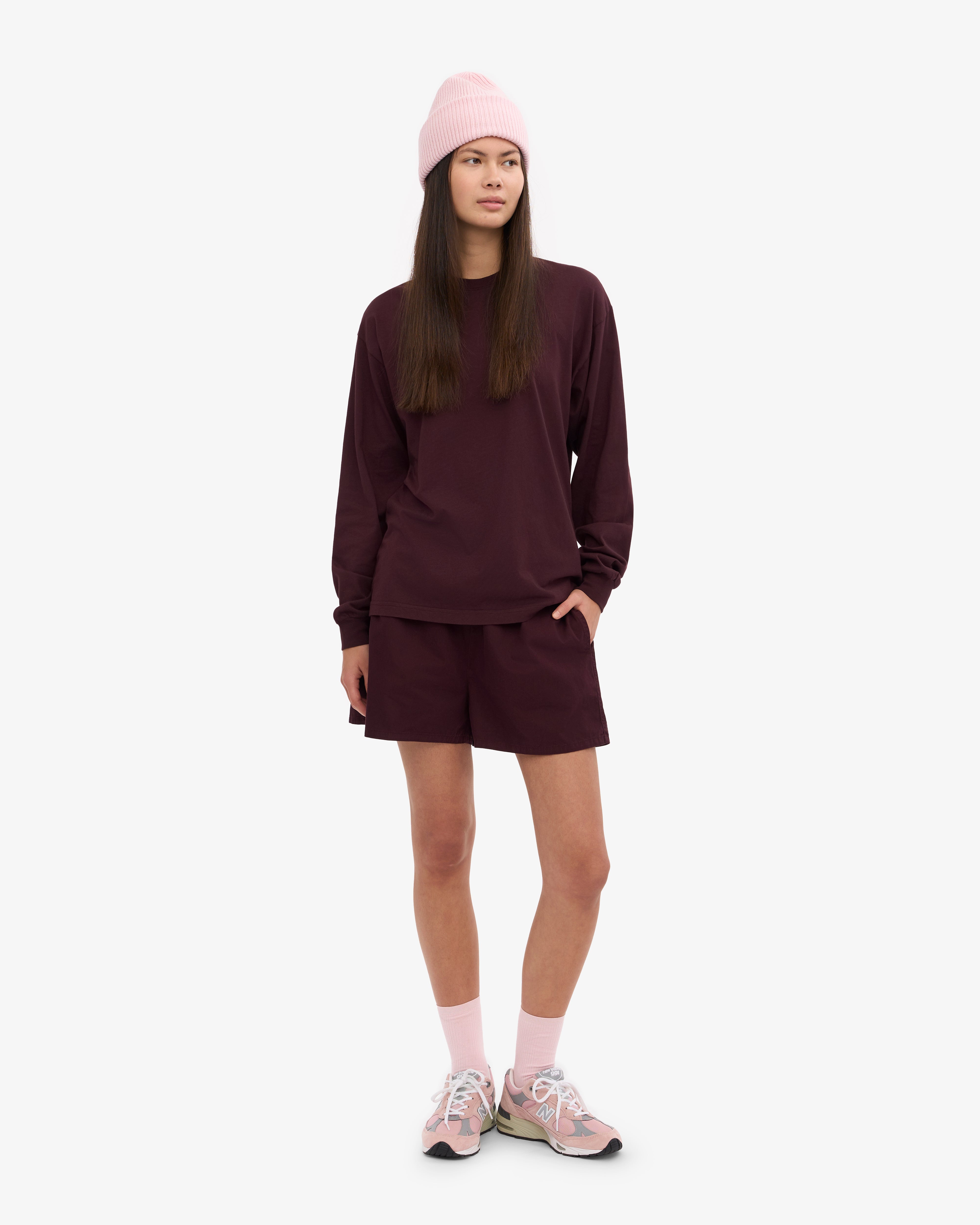 Oversized Organic Long Sleeve T-Shirt for Women - Soft Cotton, Oxblood Red - Perfect for Casual Wear, Loungewear & Street Style Fashion
