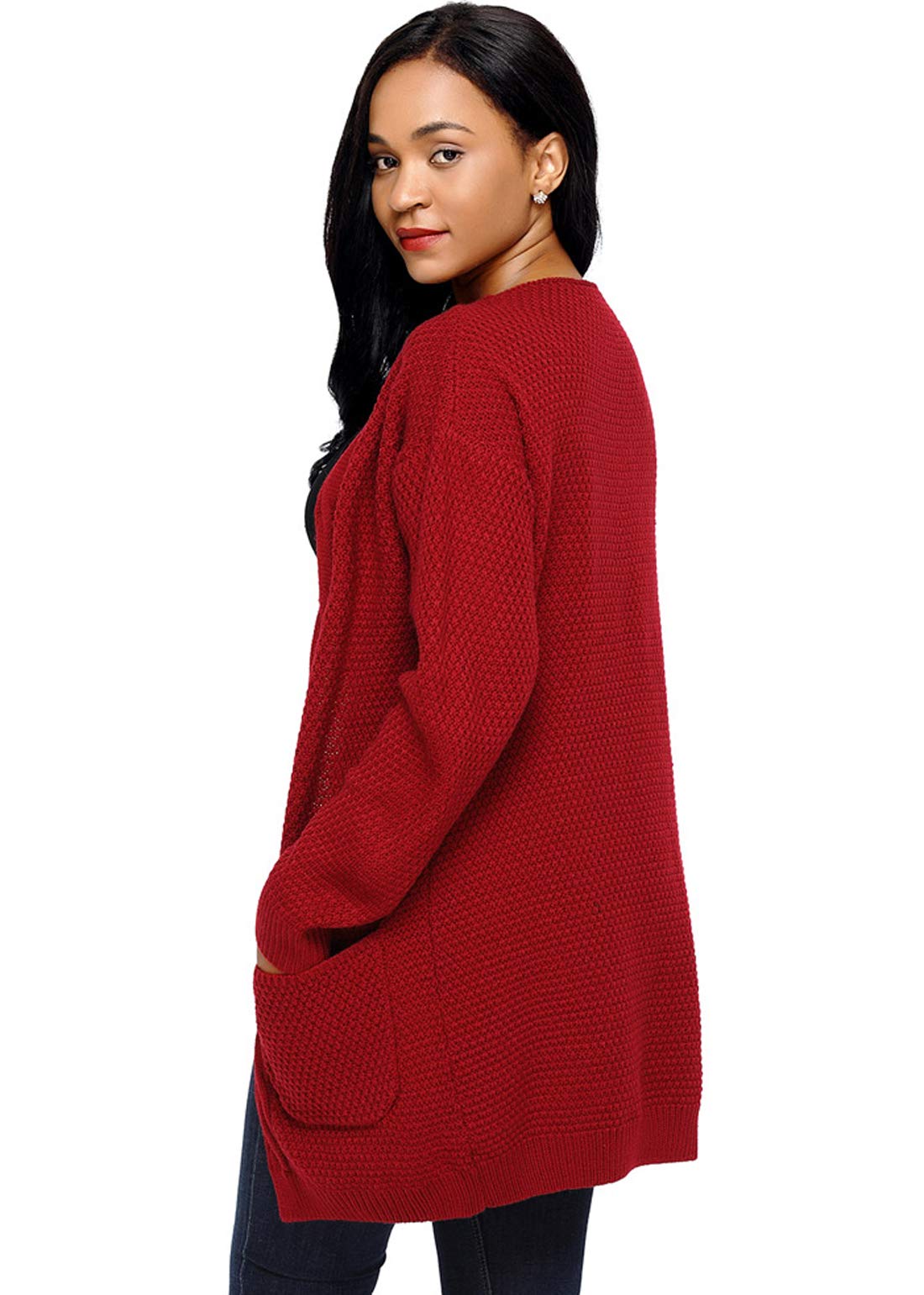 Ebossy Women's Open Front Knitted Sweater Cardigan with Pocket - Soft Casual Long Sleeve Wrap Cardigan for Fall & Winter, Perfect for Office, Date Night and Layering Outfits