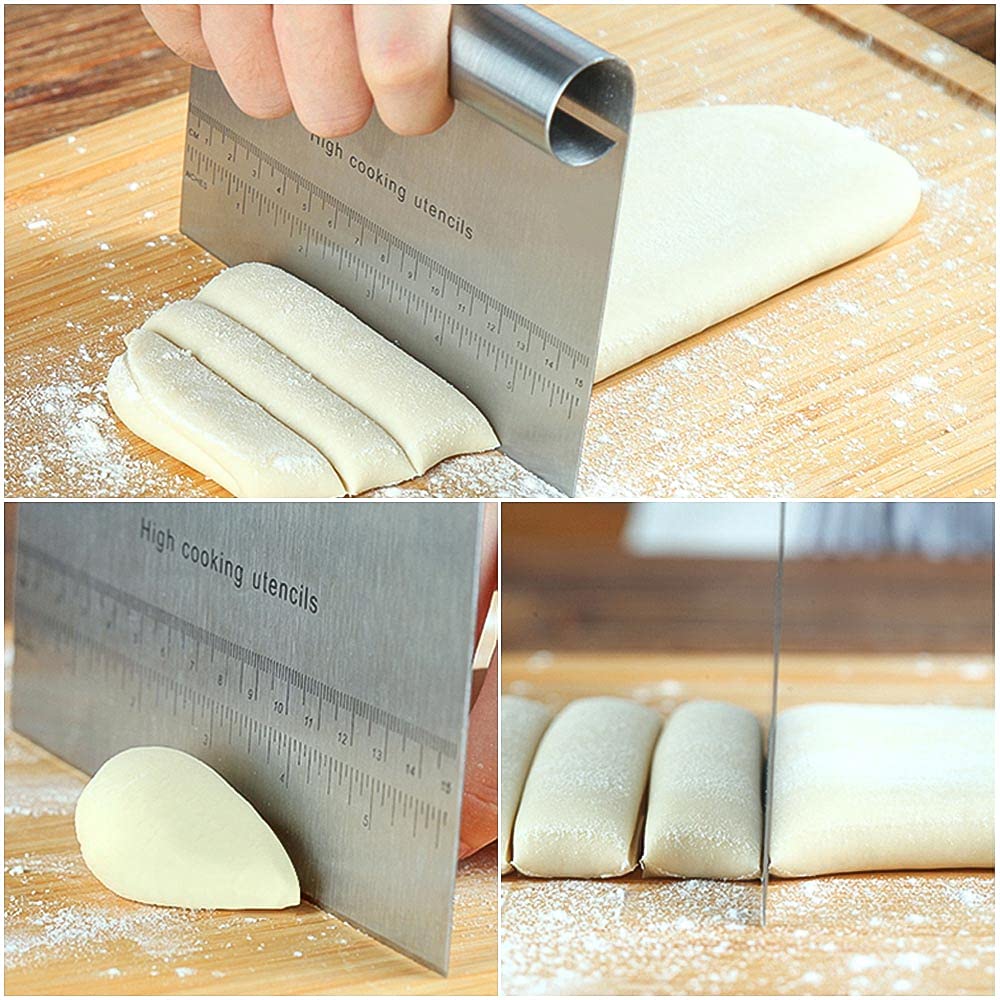 Graplan 2-Piece Stainless Steel Dough Scraper Set with Ergonomic Handle & Measuring Scale - Professional Bench Scraper for Baking Bread, Pastry & Cake Dough - Perfect for Home Bakers & Professionals - Ideal for Kneading, Cutting & Portioning Dough