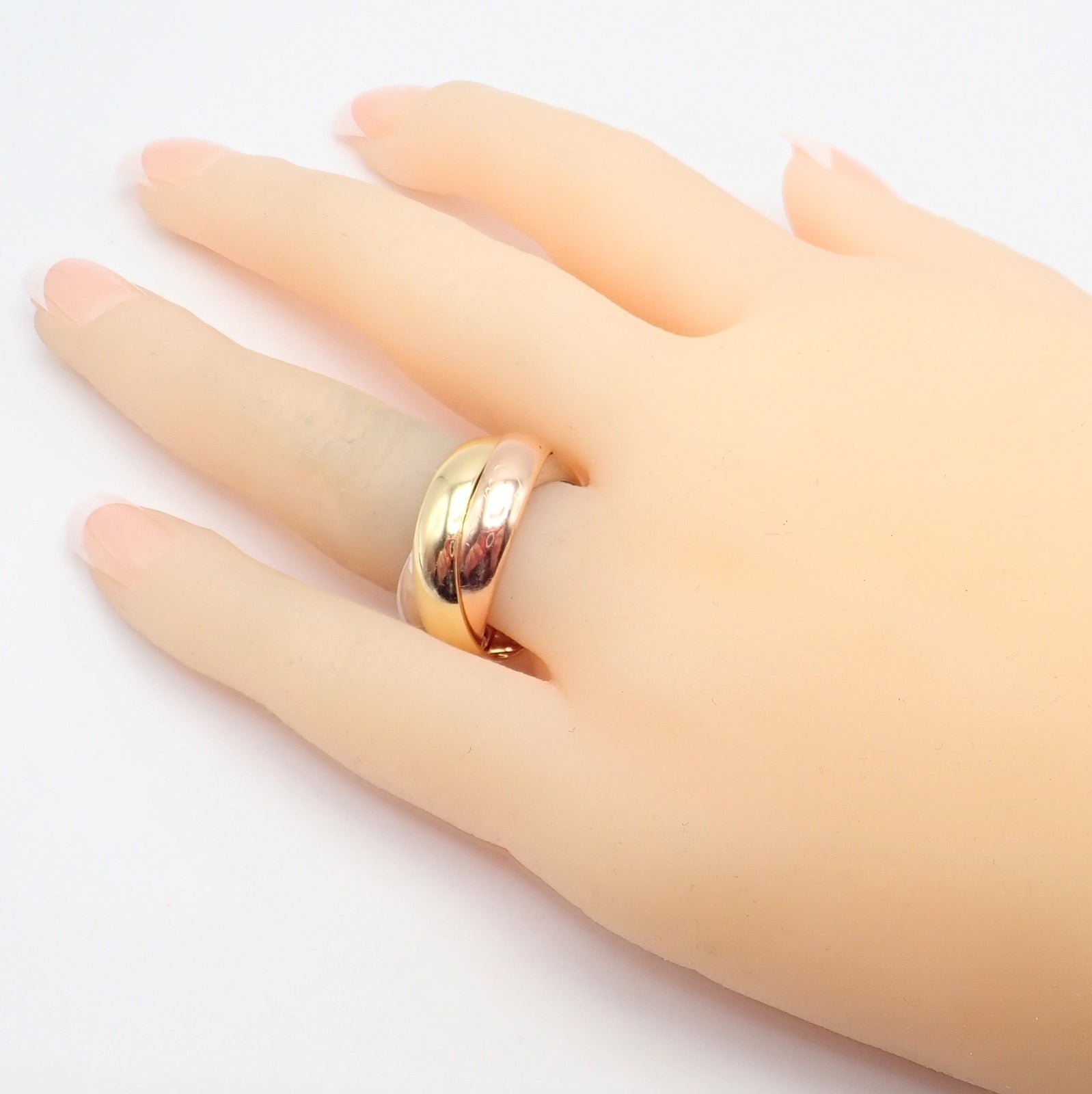 Authentic Cartier Trinity 18K Tri-Color Gold Wide Band Ring Size 55 (7.25 US) with Certificate - Luxury Wedding, Anniversary & Gift Jewelry for Women
