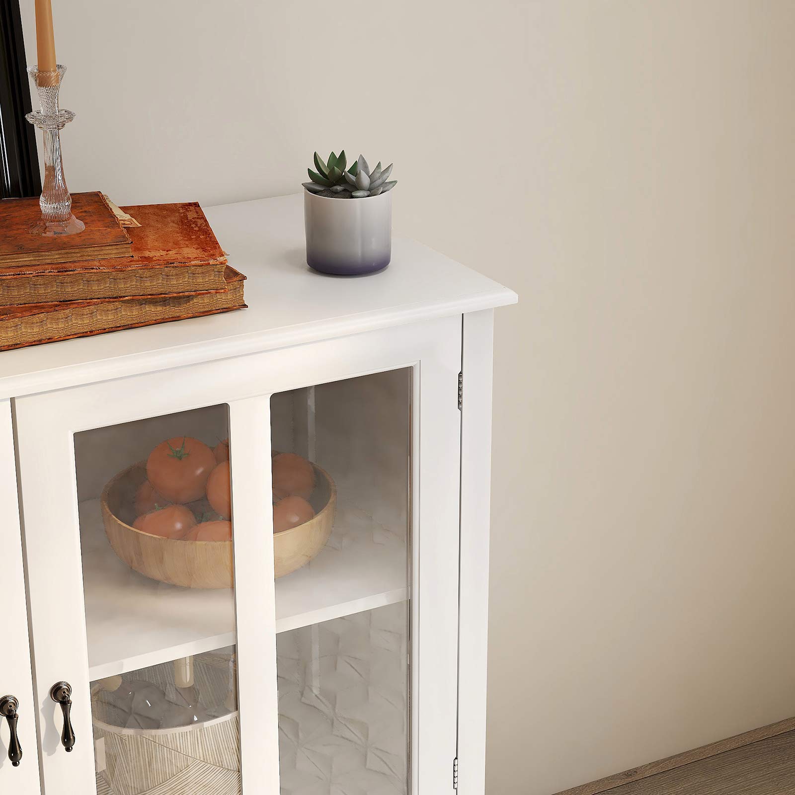 Modern White Wood Buffet Sideboard with Large Drawer & 2 Glass Doors - Elegant Kitchen Storage Cabinet, Entryway Console Table for Living Room, Bedroom, Dining Room | Perfect for Home Organization & Stylish Decor