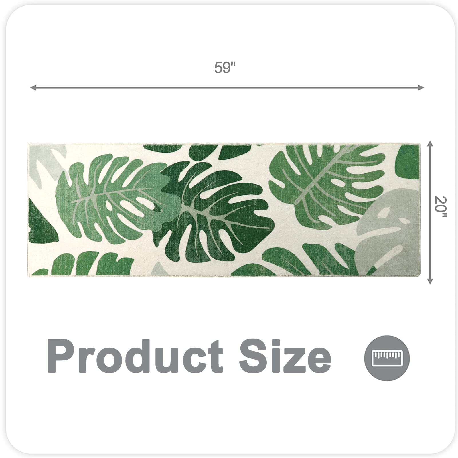 Lukinbox Non-Slip Washable Bathroom Runner Rug - Soft Velvet Green Leaf Design, 20x59 Inch Long Bath Mat for Bathroom, Kitchen, Hallway, Bedroom & Living Room | Perfect for Cozy Home Decor and High-Traffic Areas