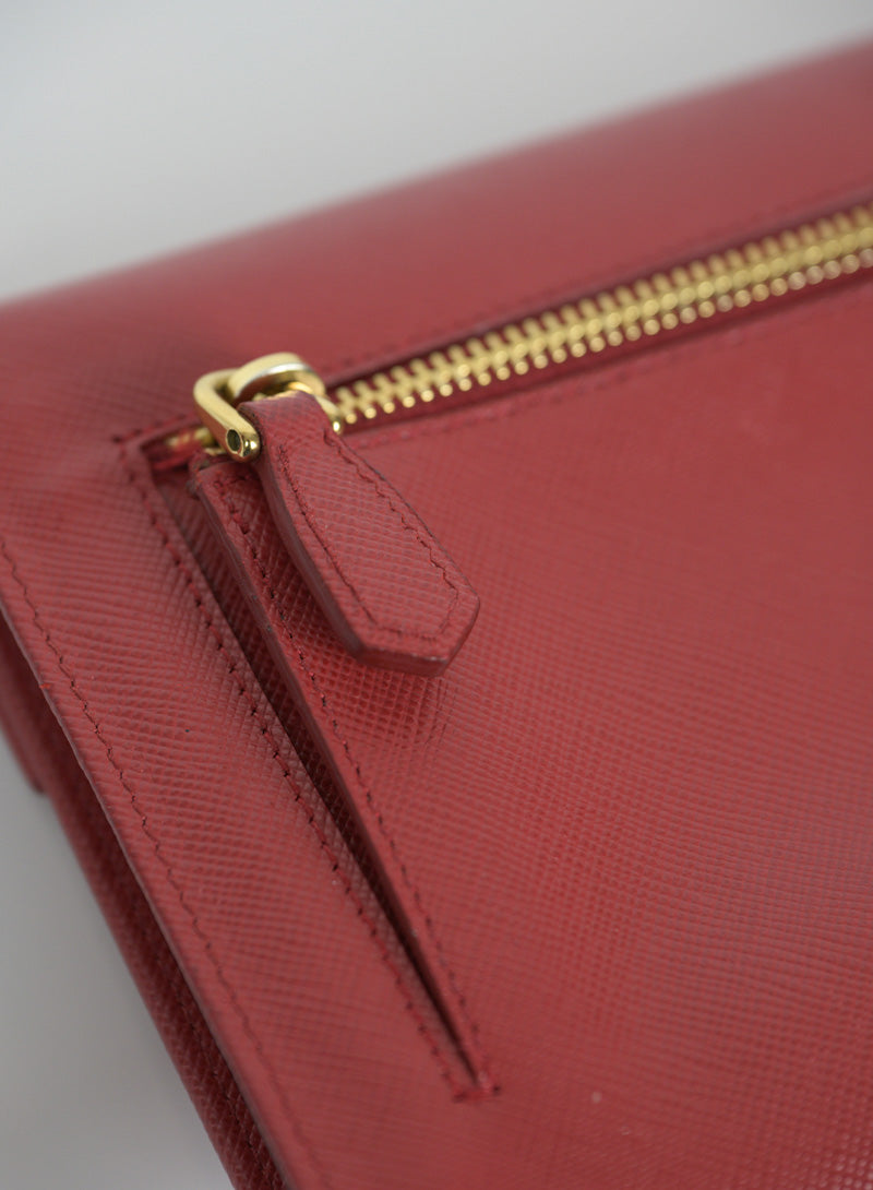 Prada Saffiano Leather Pochette Handbag in Red - Elegant Clutch for Women, Perfect for Parties, Weddings & Evening Events
