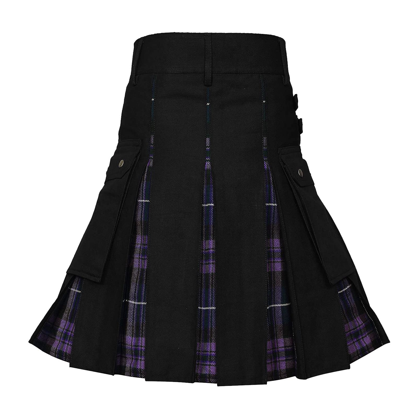 Men's Fashion Scottish Style Plaid Contrast Color Pocket Pleated Skirt Pants for Casual Wear and Outdoor Events