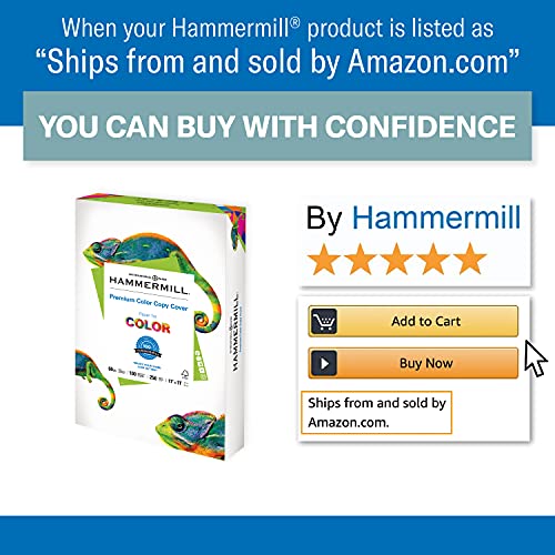 Premium Hammermill Cardstock 60 lb, 11x17 Inches - 5 Pack (1,250 Sheets) - 100 Bright White, Heavyweight Paper for Color Copying, Printing, Scrapbooking & Crafting - Made in USA (122556C)